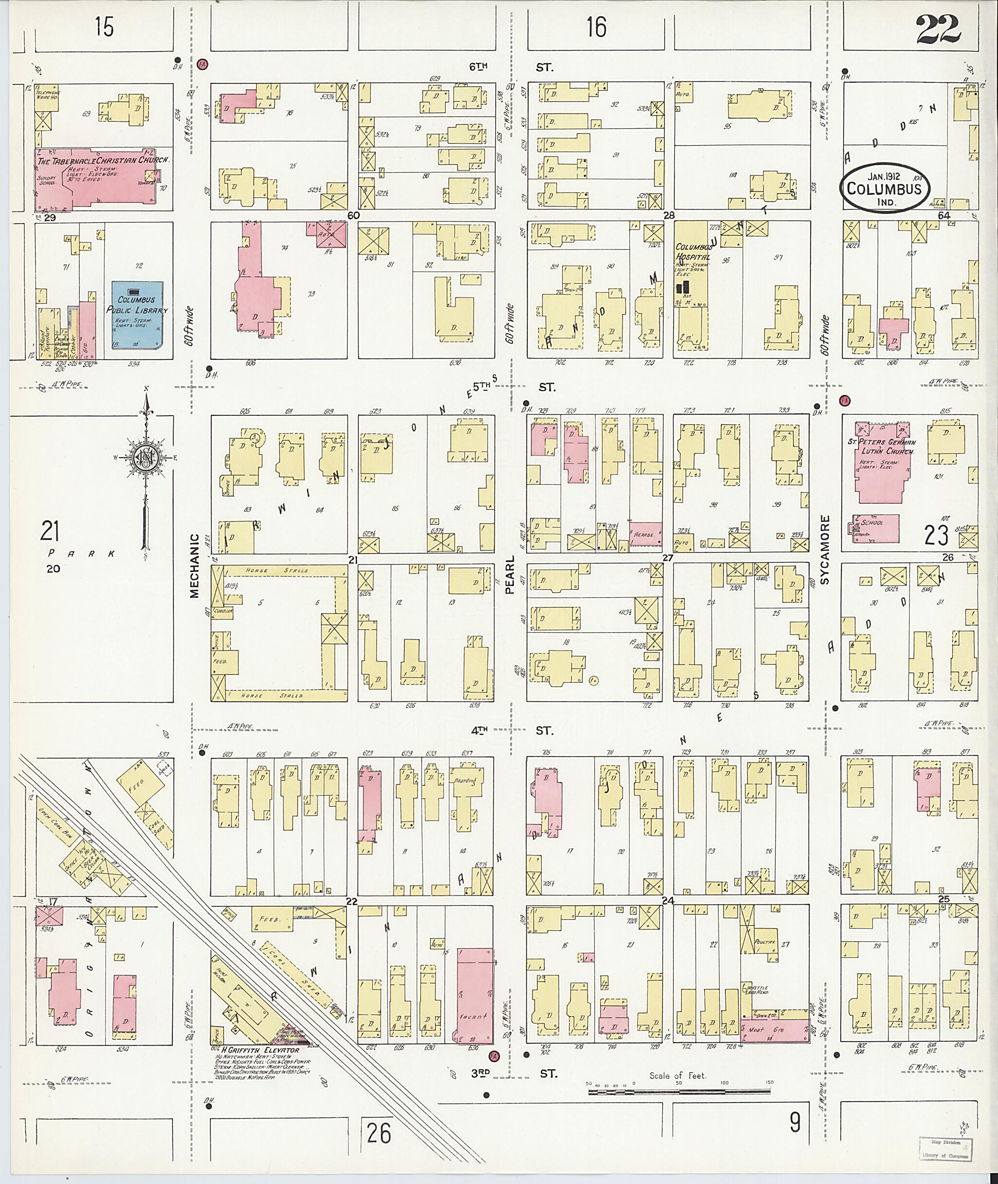 This old map of Columbus, Bartholomew County, Indiana was created by Sanborn Map Company in 1912