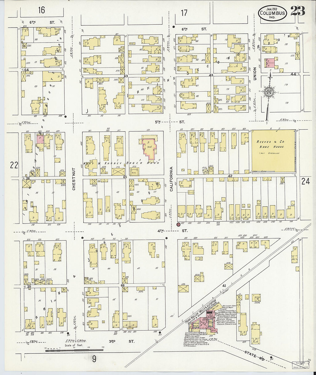 This old map of Columbus, Bartholomew County, Indiana was created by Sanborn Map Company in 1912