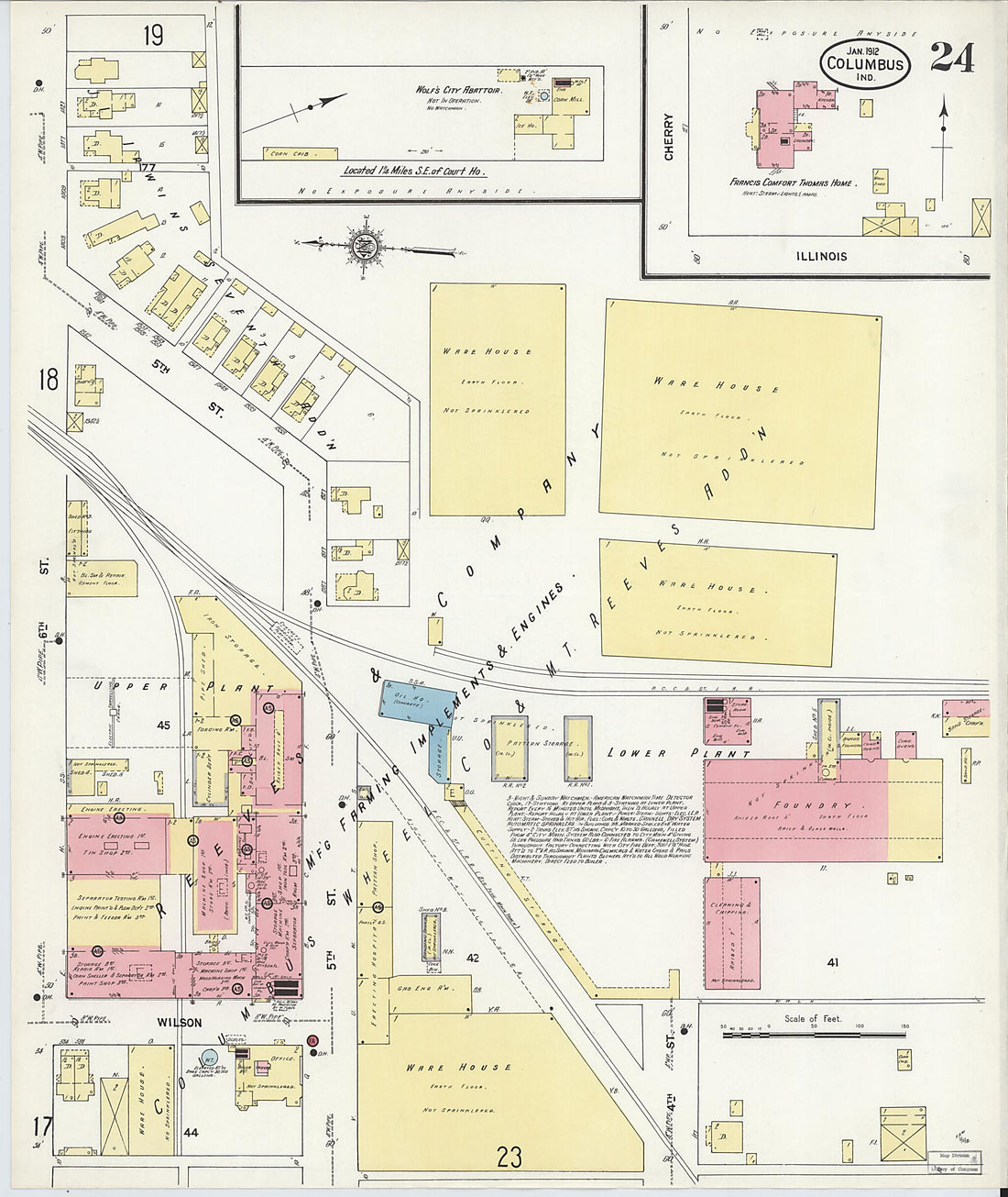 This old map of Columbus, Bartholomew County, Indiana was created by Sanborn Map Company in 1912