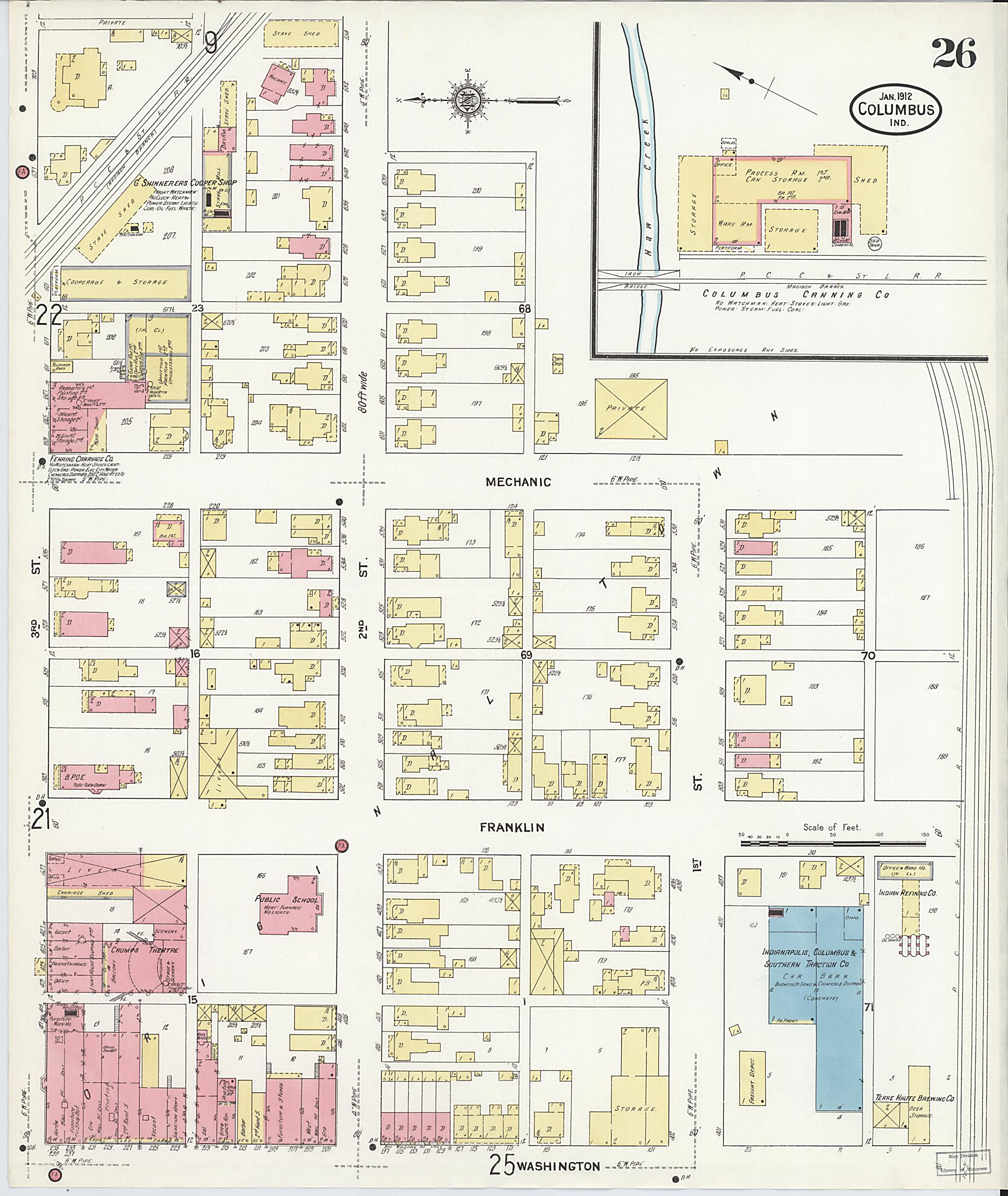 This old map of Columbus, Bartholomew County, Indiana was created by Sanborn Map Company in 1912