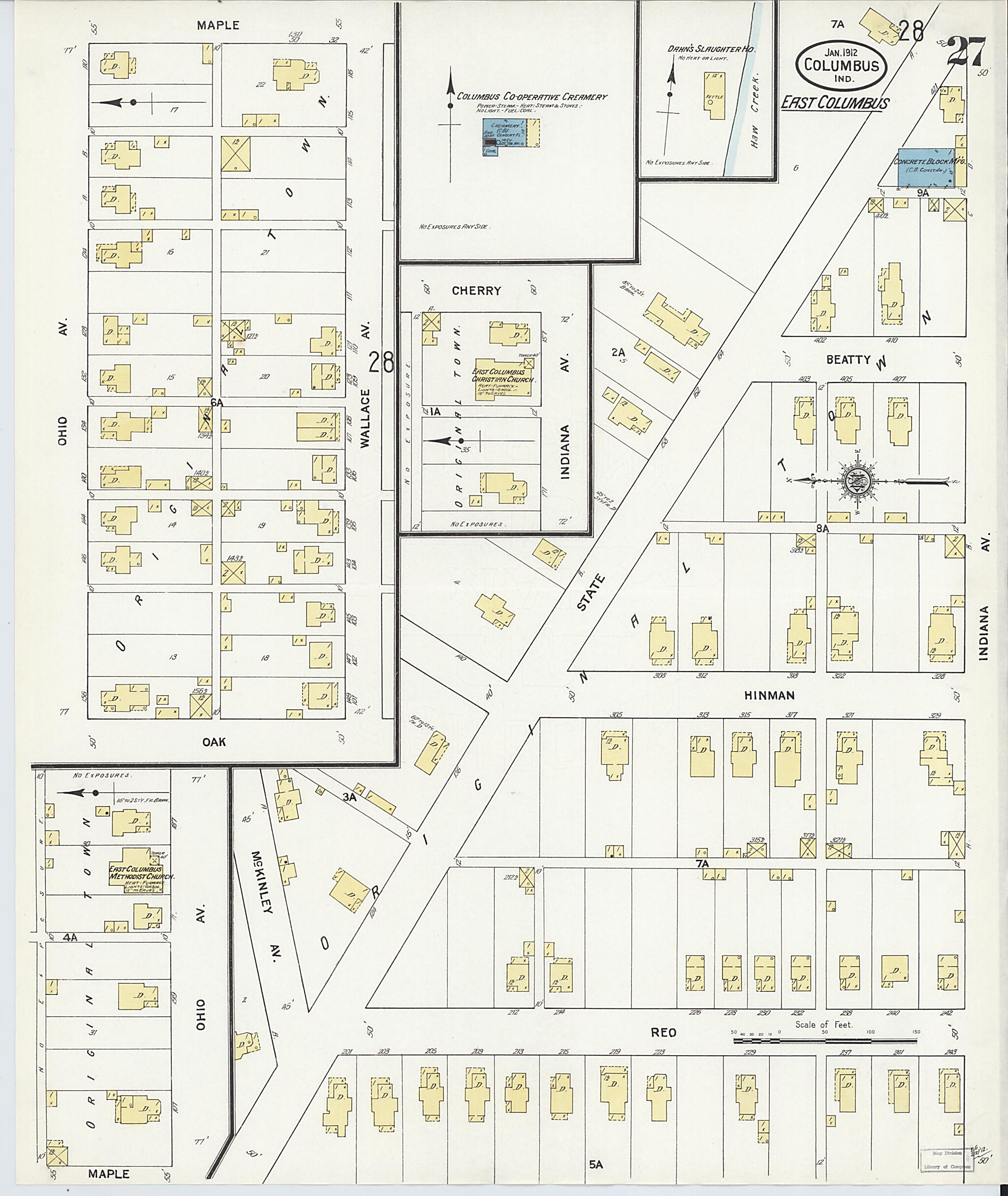 This old map of Columbus, Bartholomew County, Indiana was created by Sanborn Map Company in 1912