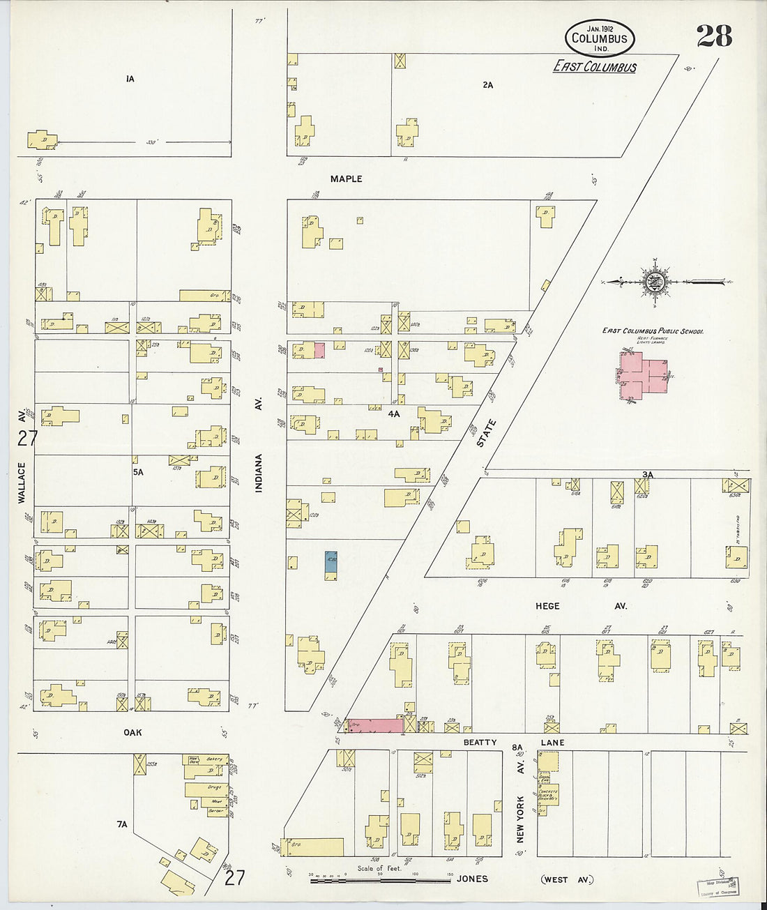 This old map of Columbus, Bartholomew County, Indiana was created by Sanborn Map Company in 1912