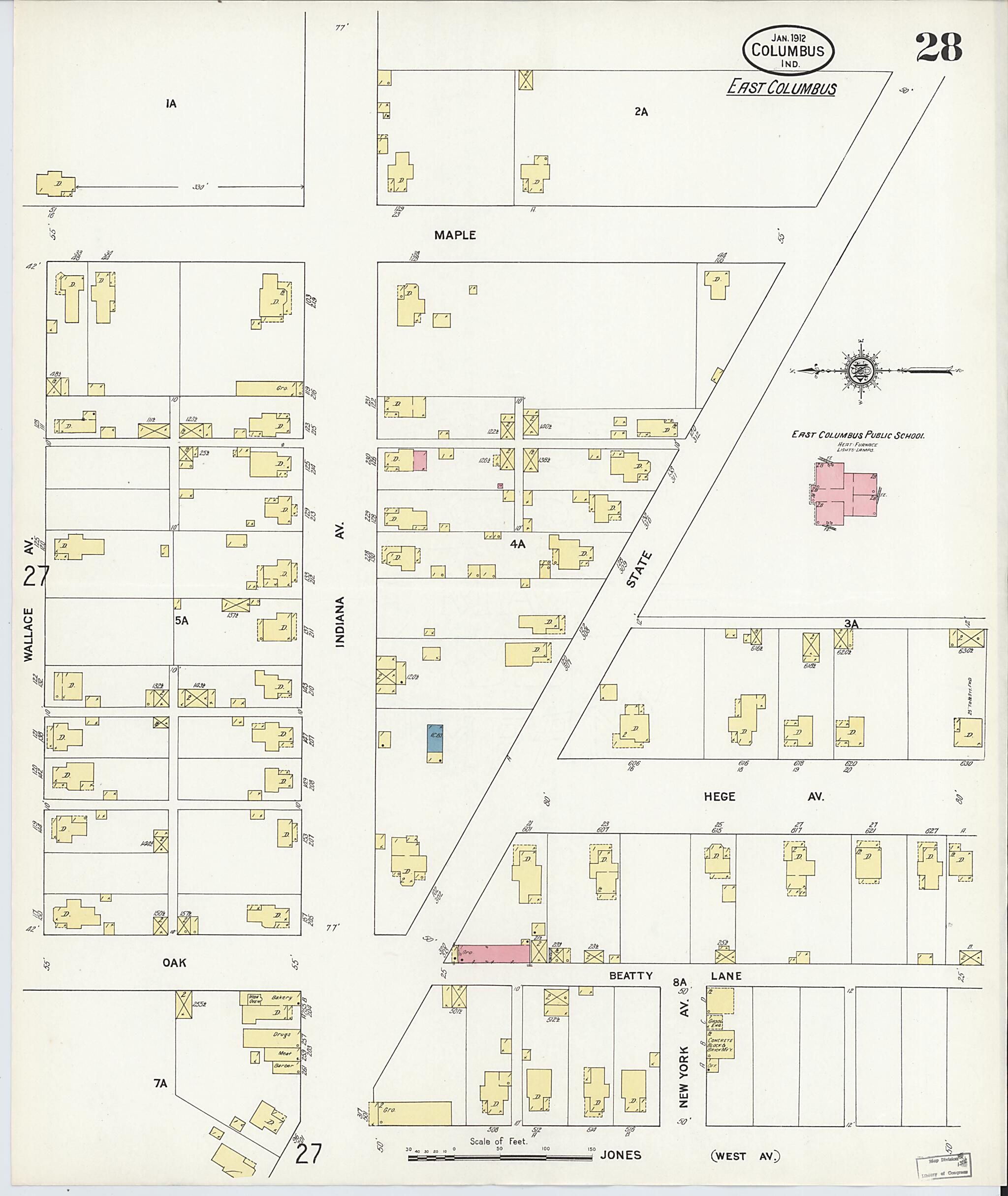 This old map of Columbus, Bartholomew County, Indiana was created by Sanborn Map Company in 1912