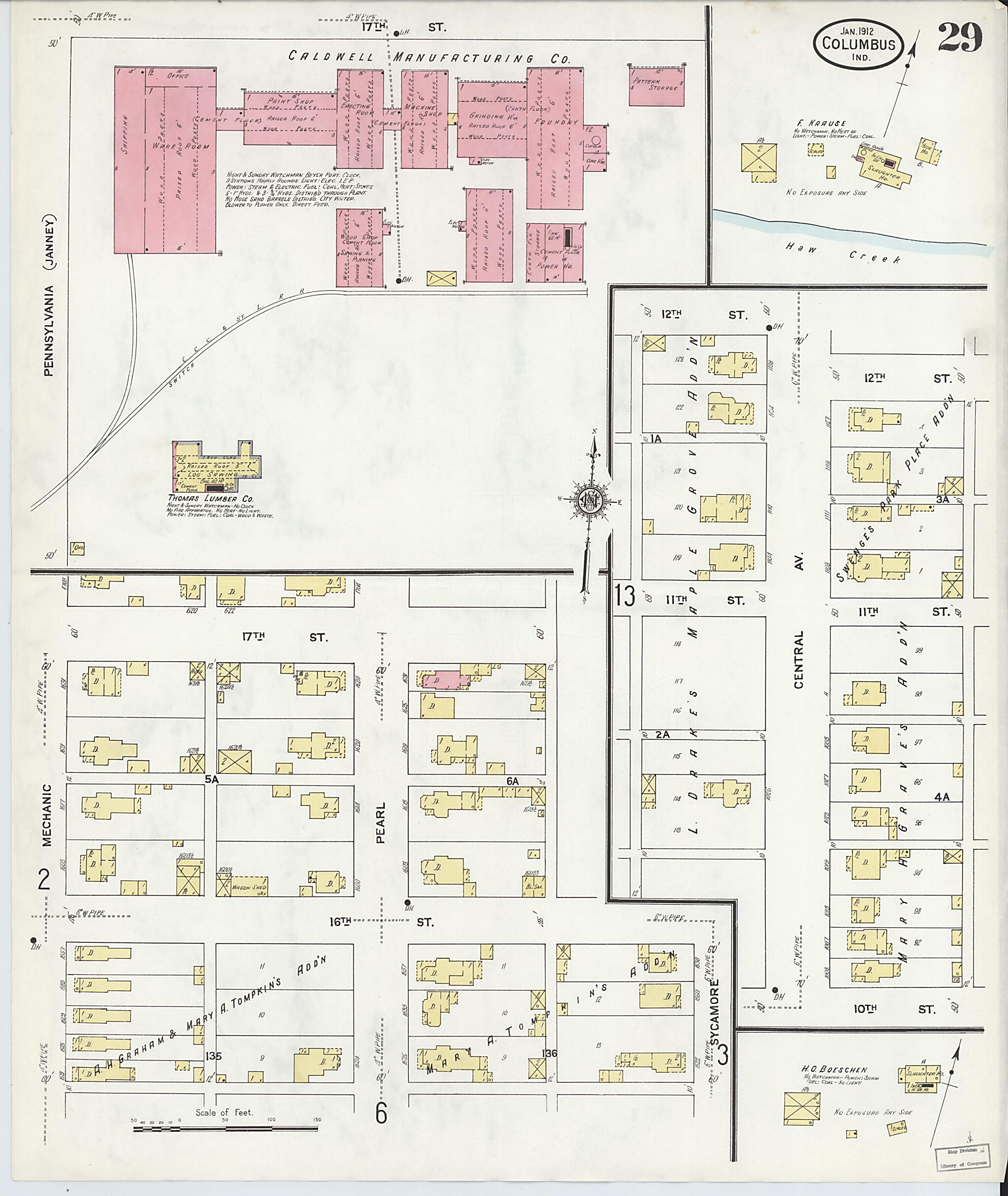 This old map of Columbus, Bartholomew County, Indiana was created by Sanborn Map Company in 1912