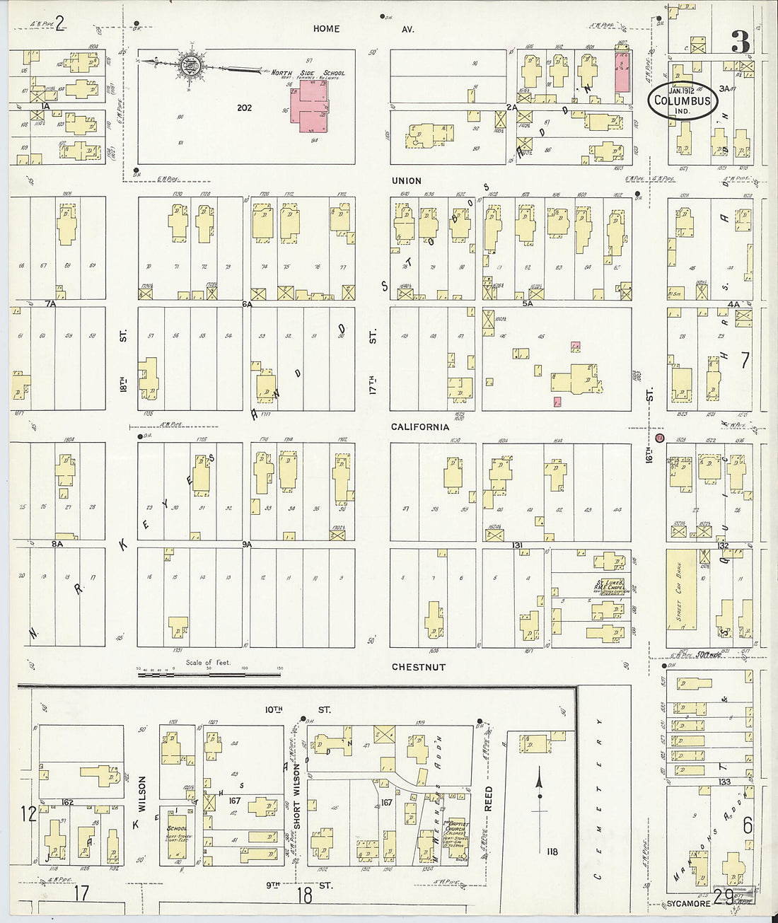 This old map of Columbus, Bartholomew County, Indiana was created by Sanborn Map Company in 1912