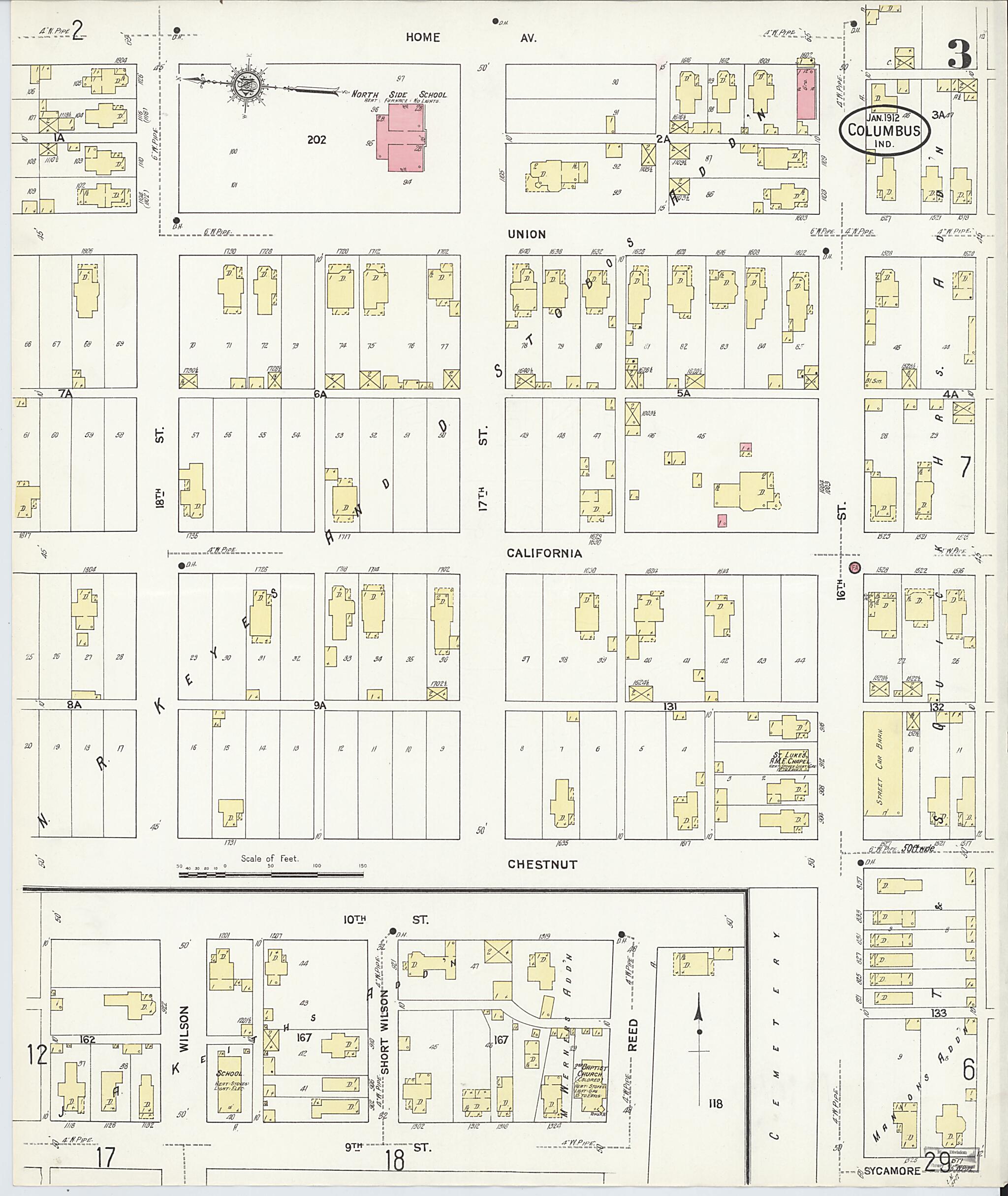 This old map of Columbus, Bartholomew County, Indiana was created by Sanborn Map Company in 1912