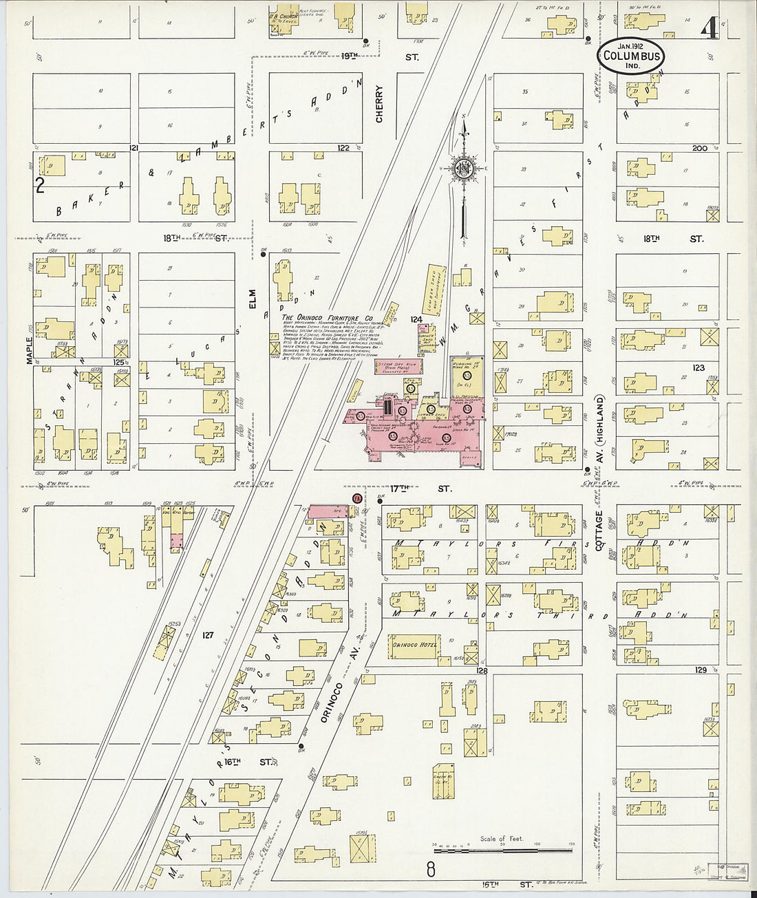 This old map of Columbus, Bartholomew County, Indiana was created by Sanborn Map Company in 1912