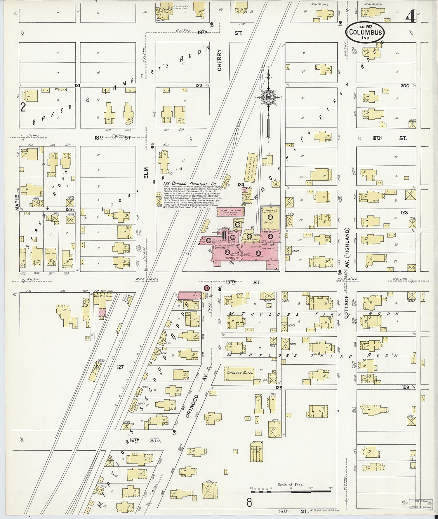 This old map of Columbus, Bartholomew County, Indiana was created by Sanborn Map Company in 1912