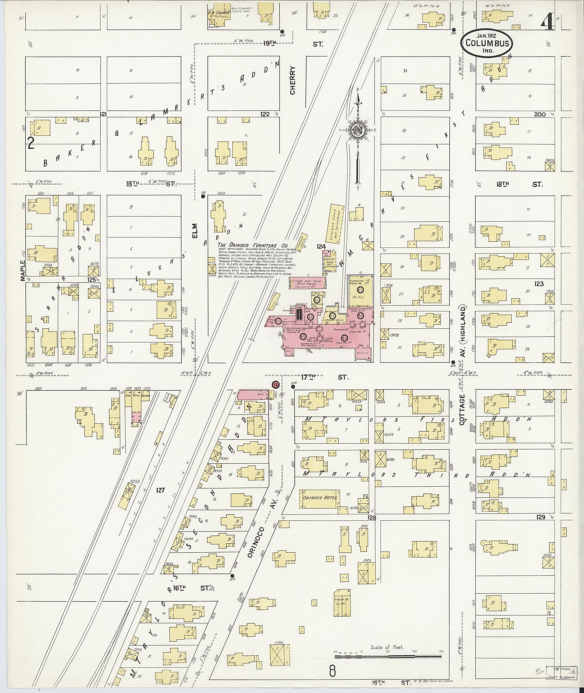 This old map of Columbus, Bartholomew County, Indiana was created by Sanborn Map Company in 1912