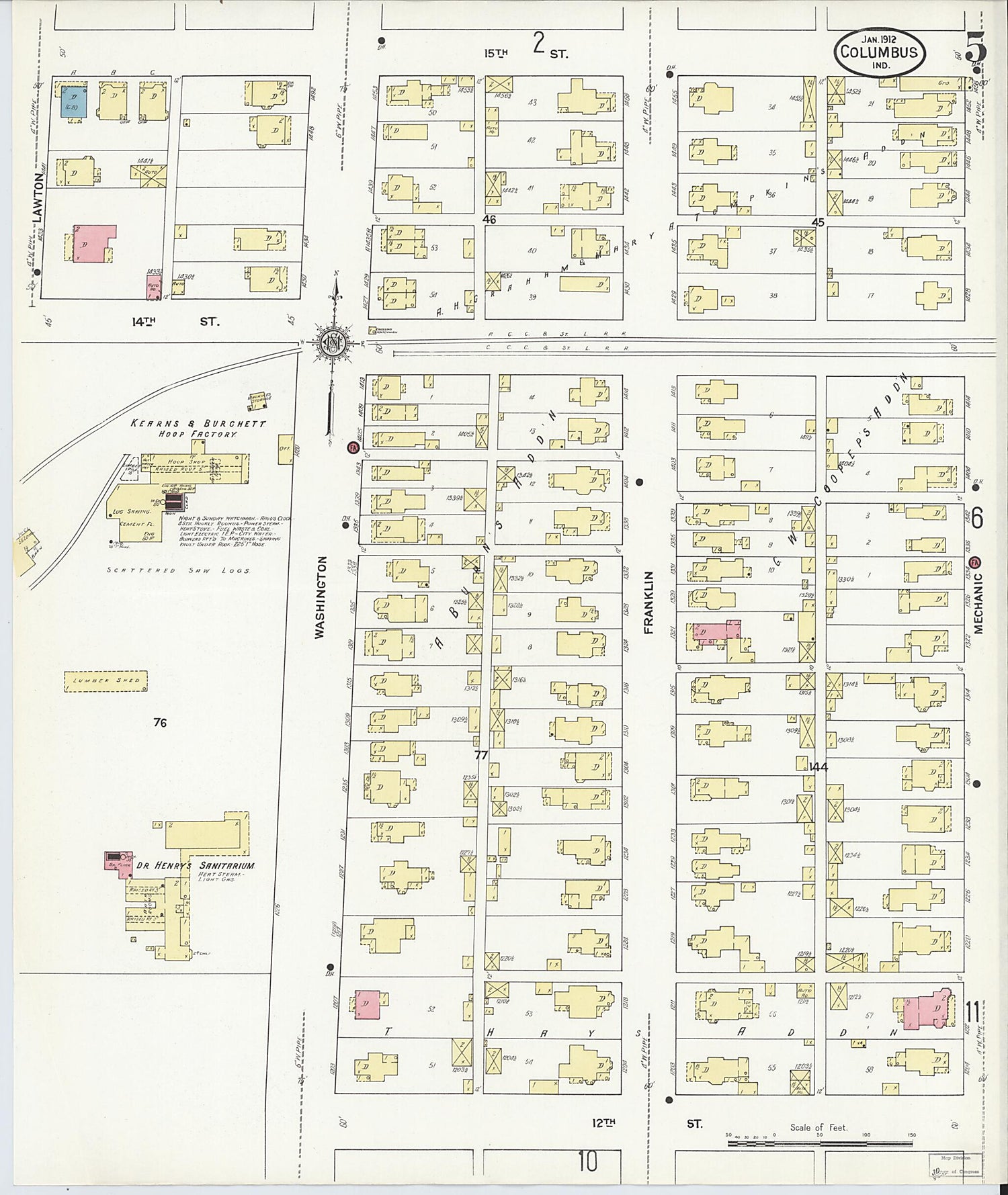 This old map of Columbus, Bartholomew County, Indiana was created by Sanborn Map Company in 1912