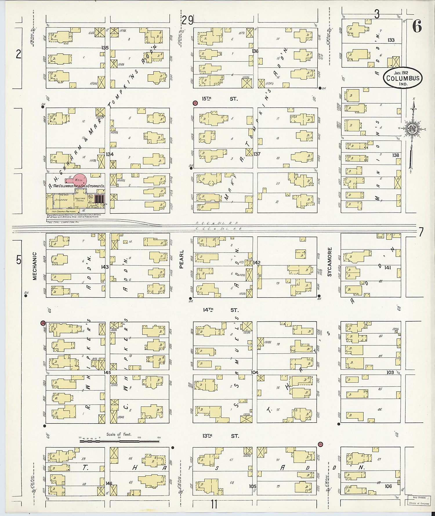 This old map of Columbus, Bartholomew County, Indiana was created by Sanborn Map Company in 1912