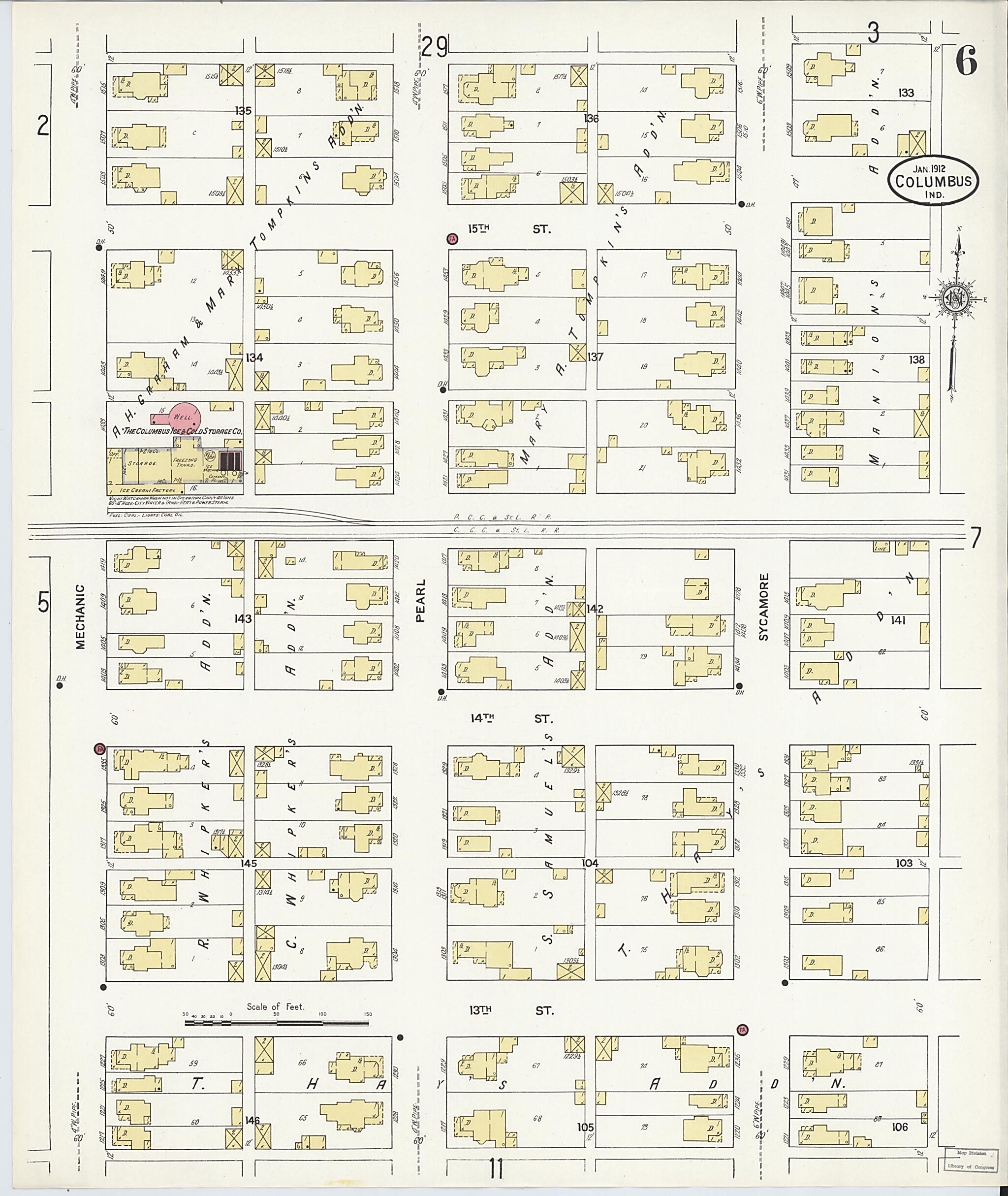 This old map of Columbus, Bartholomew County, Indiana was created by Sanborn Map Company in 1912