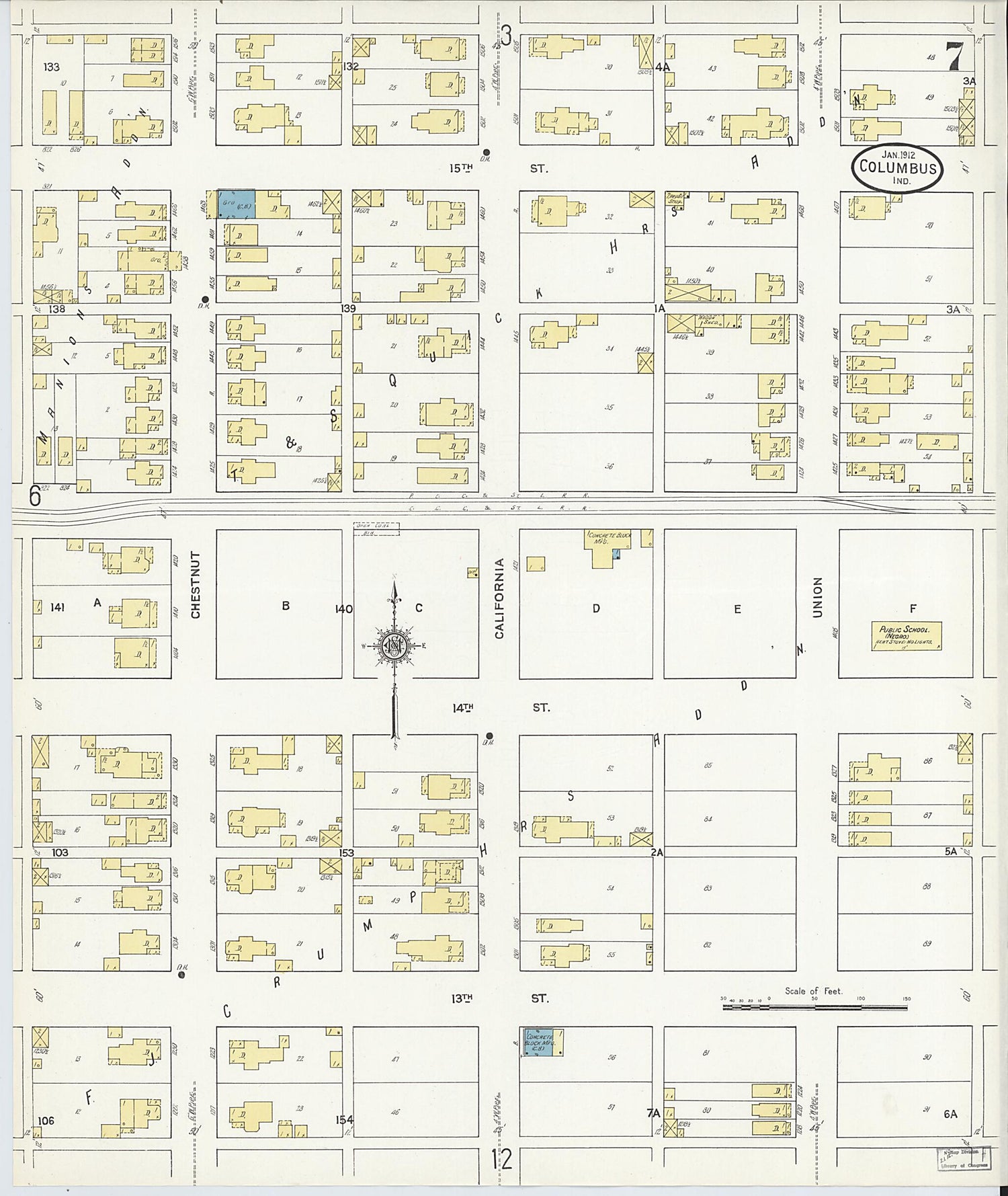 This old map of Columbus, Bartholomew County, Indiana was created by Sanborn Map Company in 1912