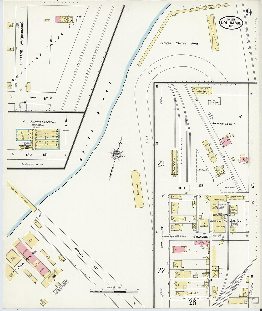 This old map of Columbus, Bartholomew County, Indiana was created by Sanborn Map Company in 1912