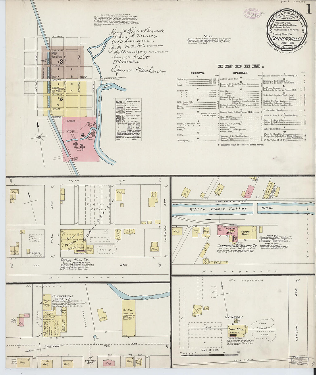 This old map of Connersville, Fayette County, Indiana was created by Sanborn Map Company in 1887