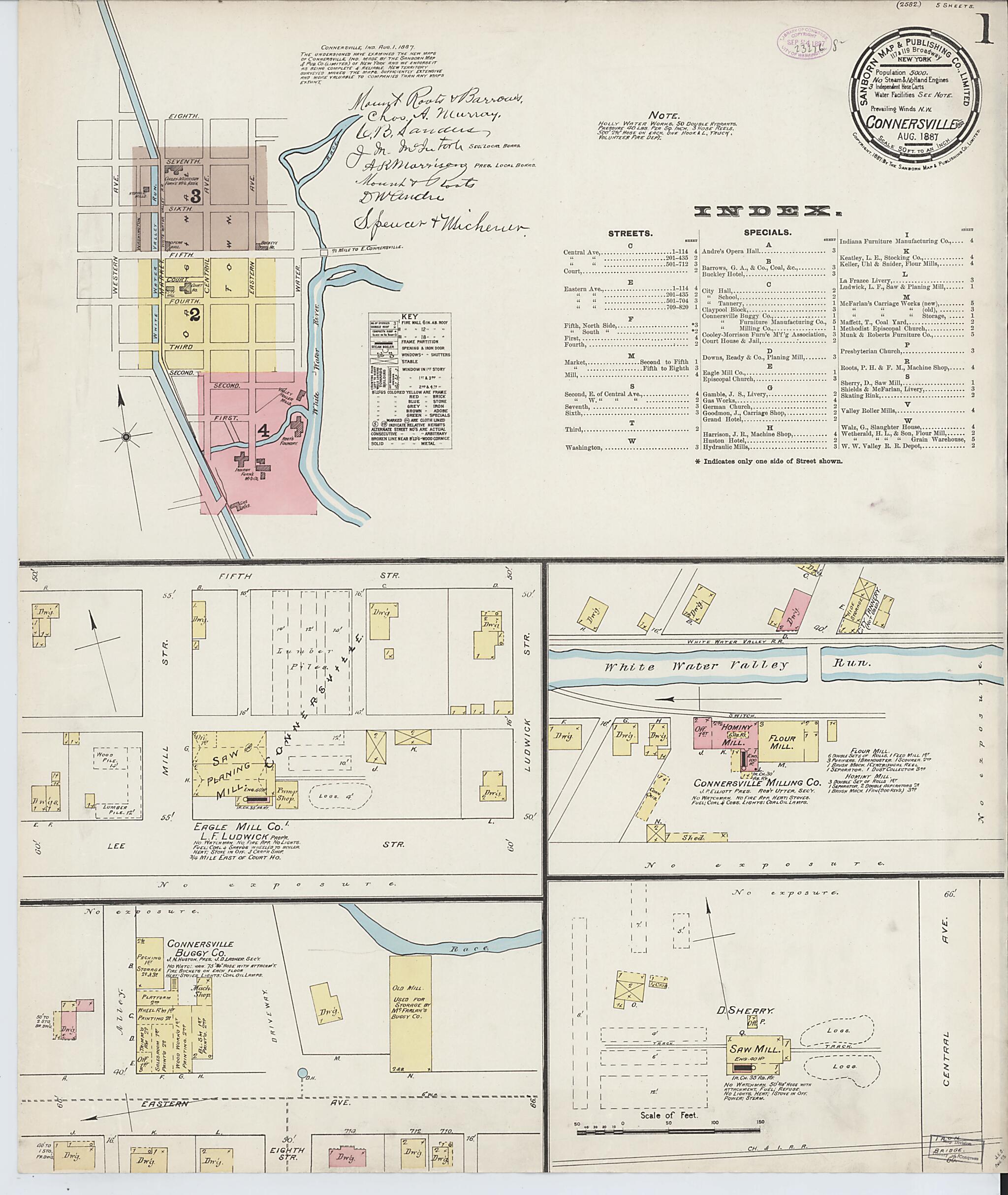 This old map of Connersville, Fayette County, Indiana was created by Sanborn Map Company in 1887