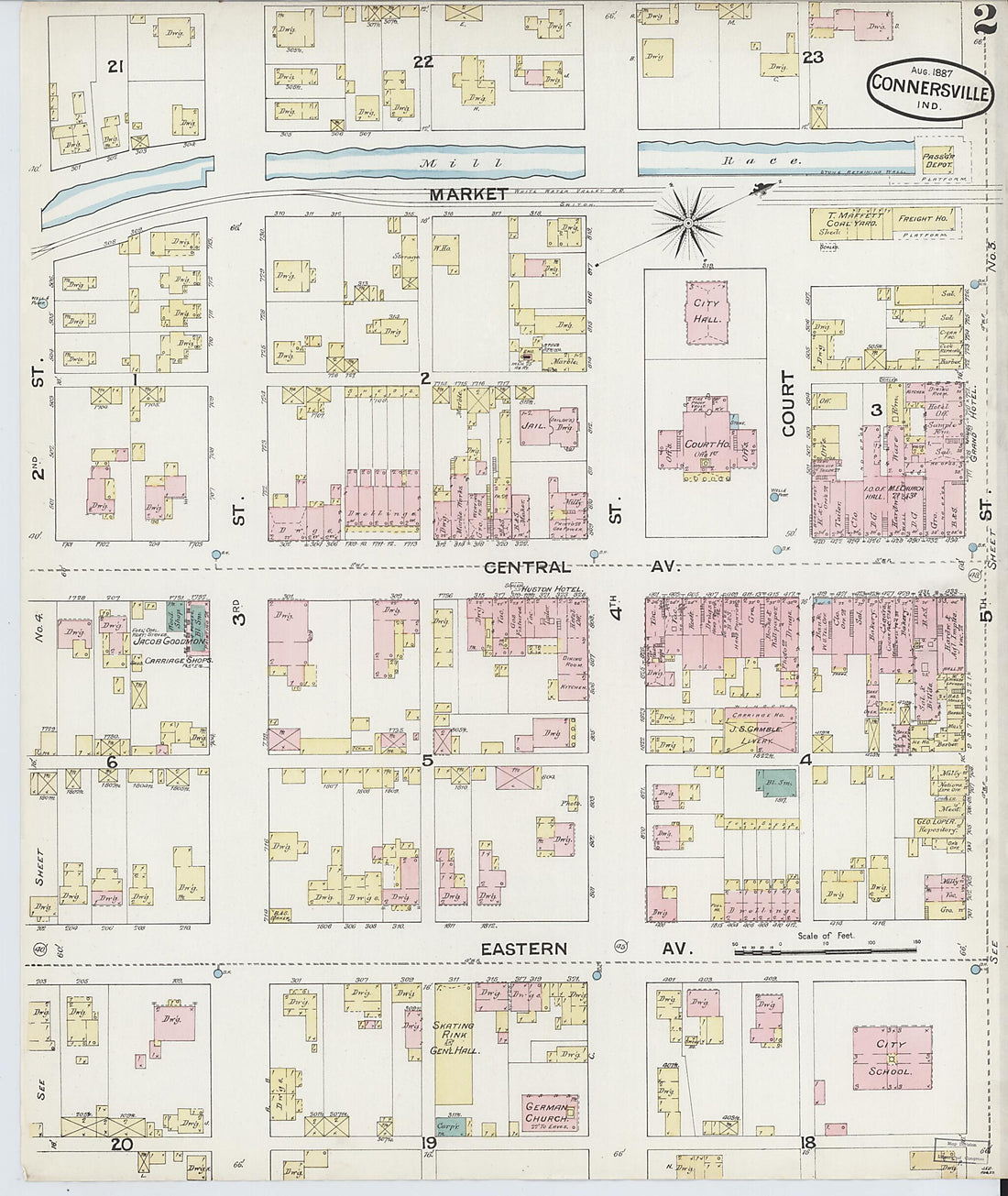 This old map of Connersville, Fayette County, Indiana was created by Sanborn Map Company in 1887