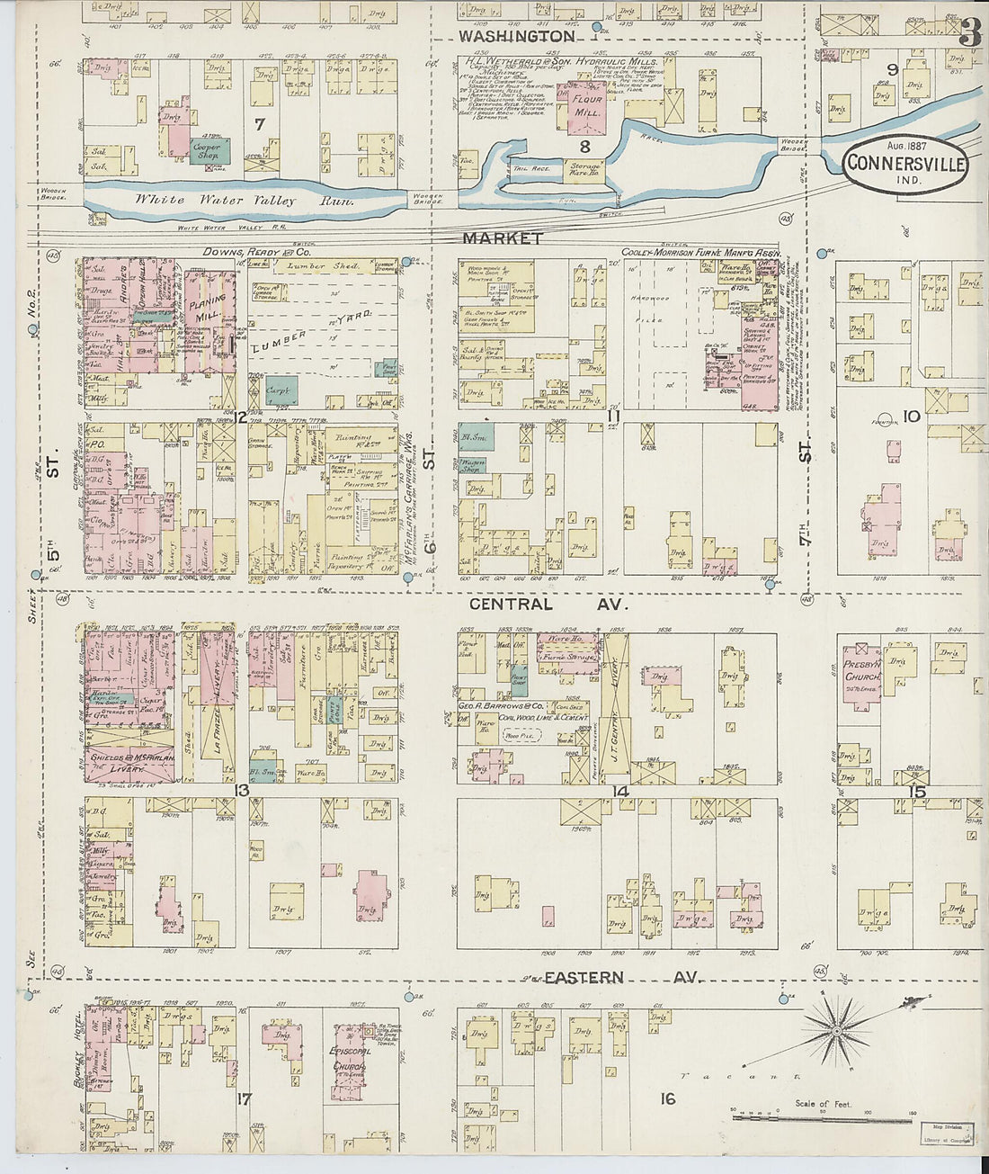 This old map of Connersville, Fayette County, Indiana was created by Sanborn Map Company in 1887