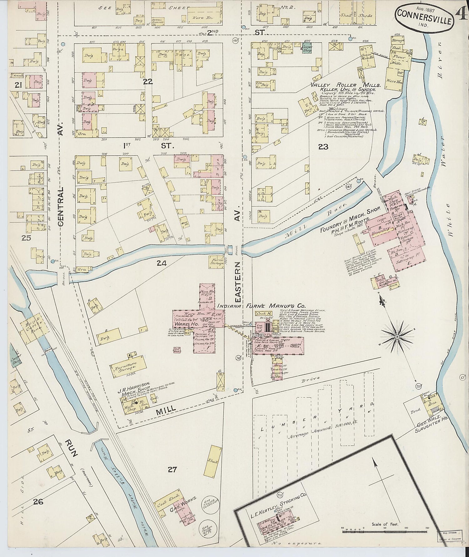 This old map of Connersville, Fayette County, Indiana was created by Sanborn Map Company in 1887