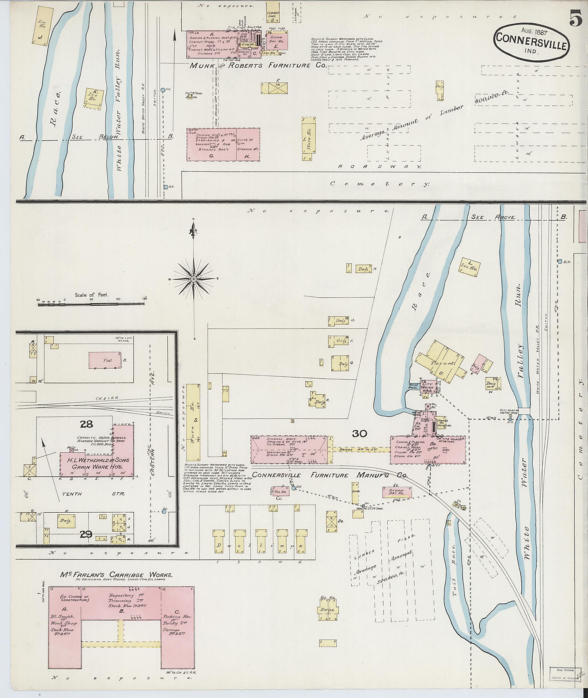 This old map of Connersville, Fayette County, Indiana was created by Sanborn Map Company in 1887