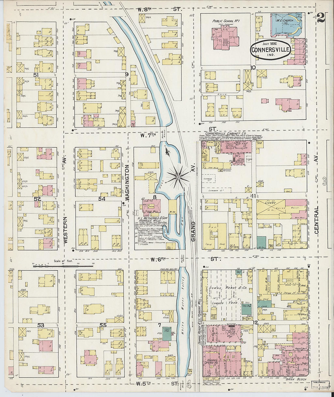 This old map of Connersville, Fayette County, Indiana was created by Sanborn Map Company in 1892