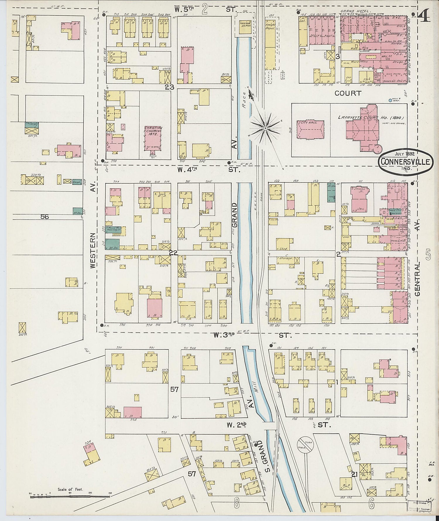 This old map of Connersville, Fayette County, Indiana was created by Sanborn Map Company in 1892