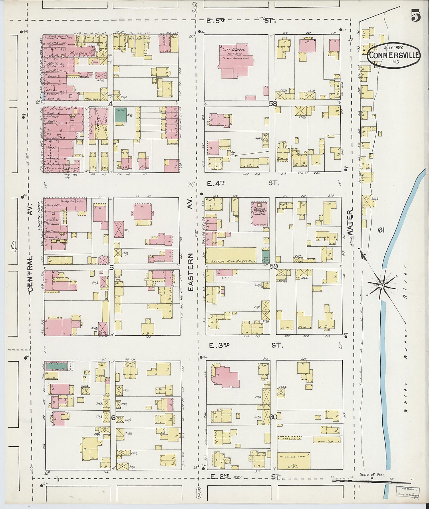 This old map of Connersville, Fayette County, Indiana was created by Sanborn Map Company in 1892