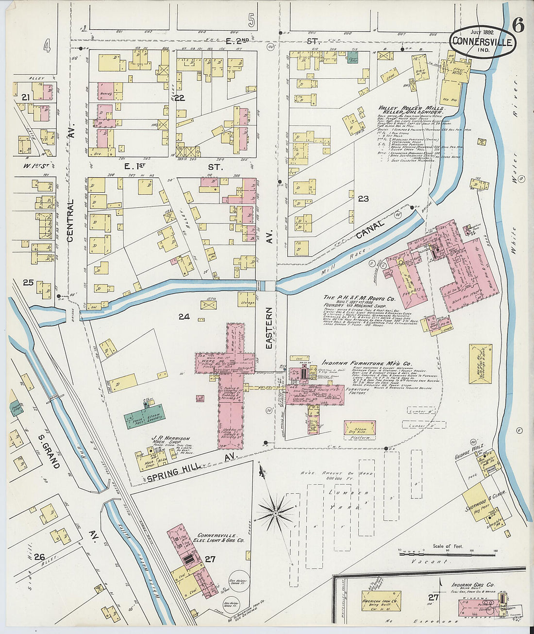 This old map of Connersville, Fayette County, Indiana was created by Sanborn Map Company in 1892