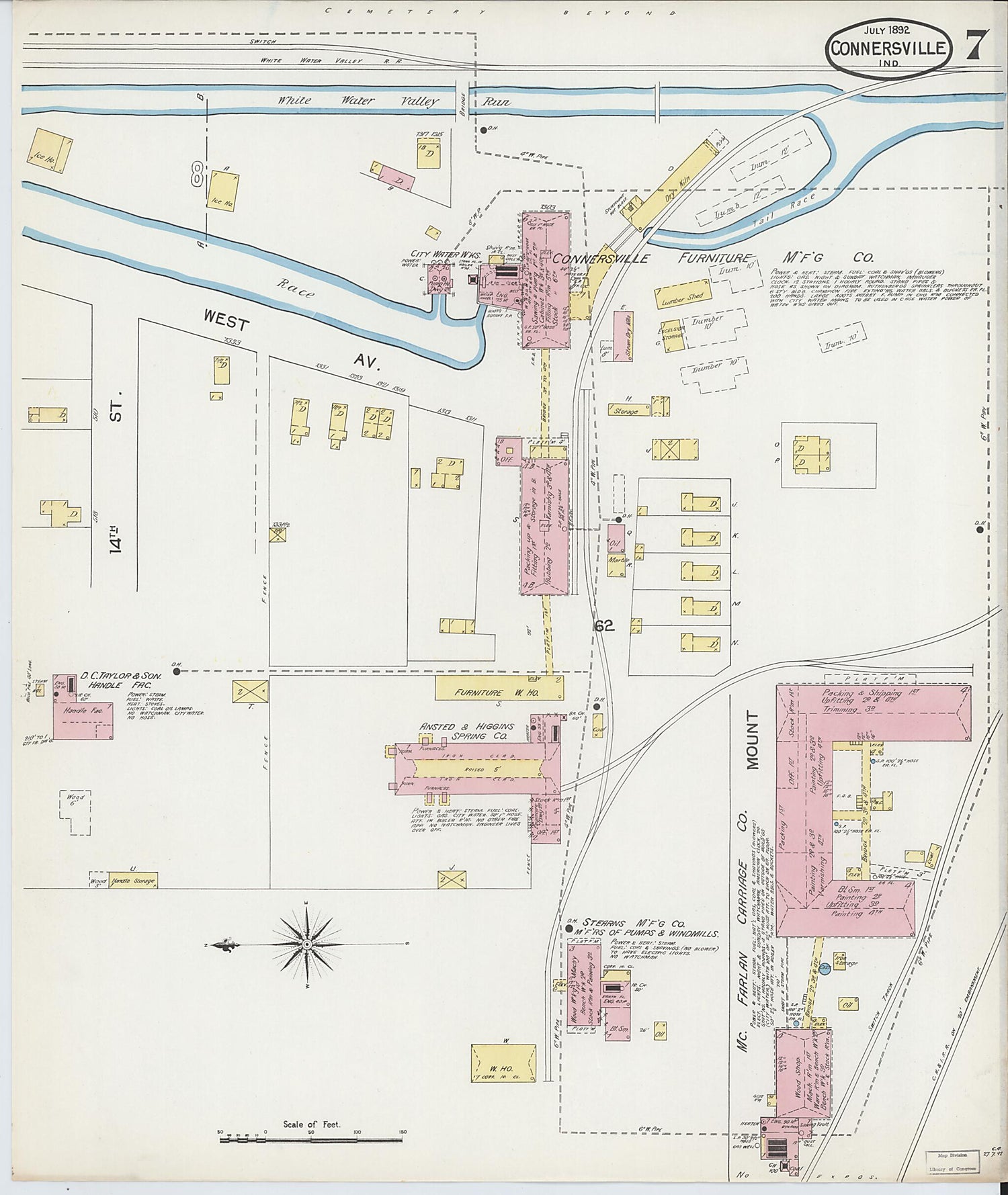 This old map of Connersville, Fayette County, Indiana was created by Sanborn Map Company in 1892