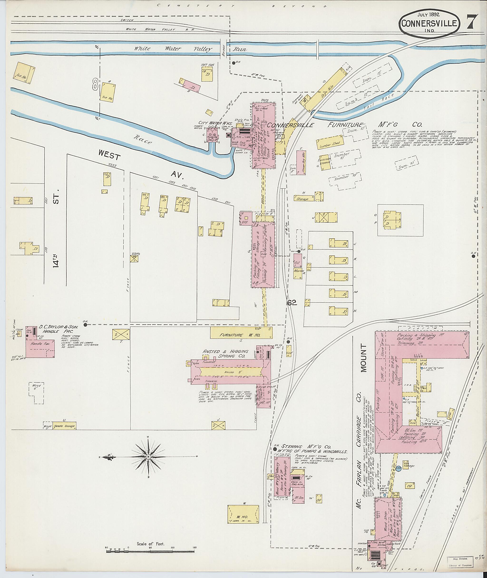 This old map of Connersville, Fayette County, Indiana was created by Sanborn Map Company in 1892