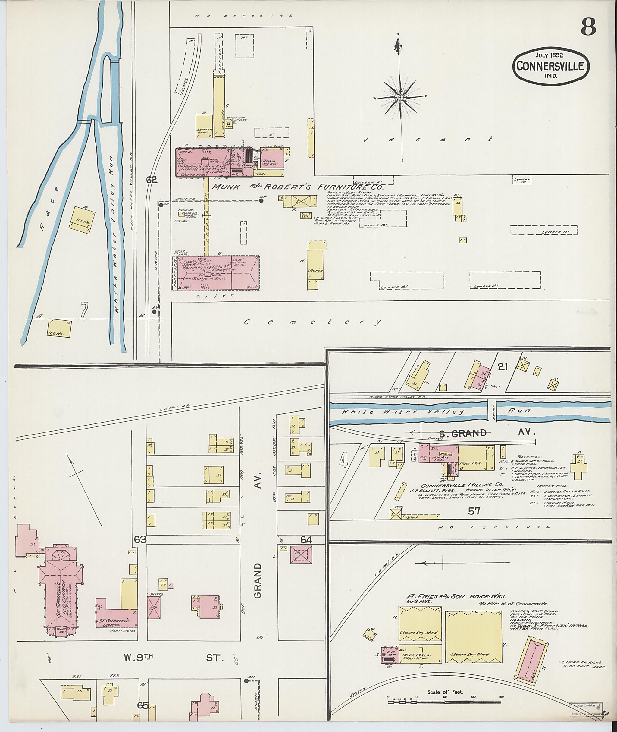 This old map of Connersville, Fayette County, Indiana was created by Sanborn Map Company in 1892