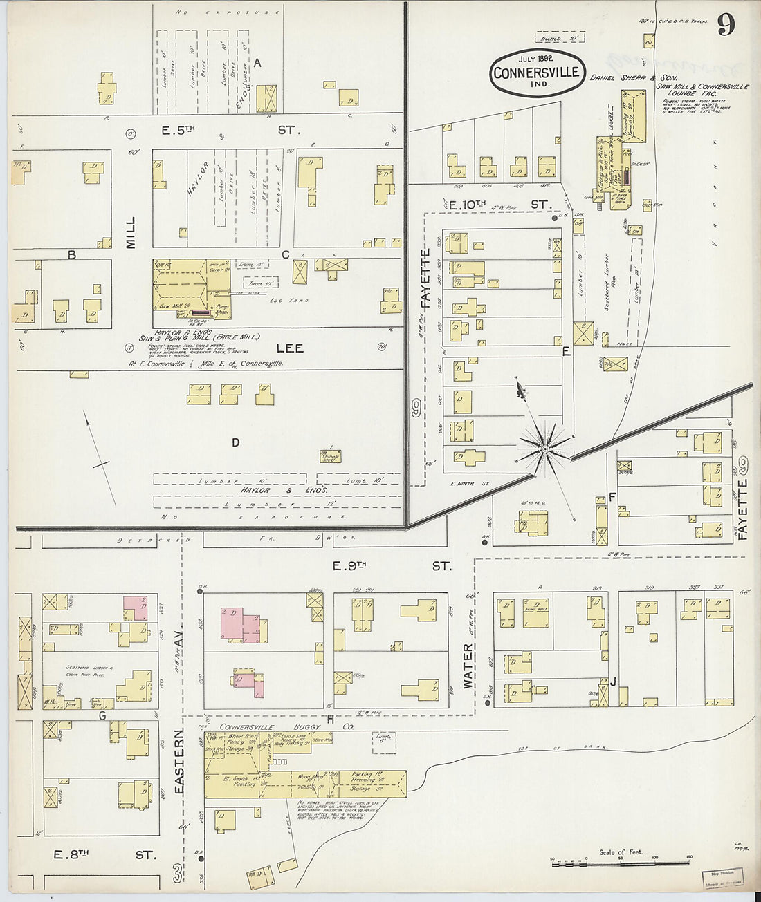 This old map of Connersville, Fayette County, Indiana was created by Sanborn Map Company in 1892