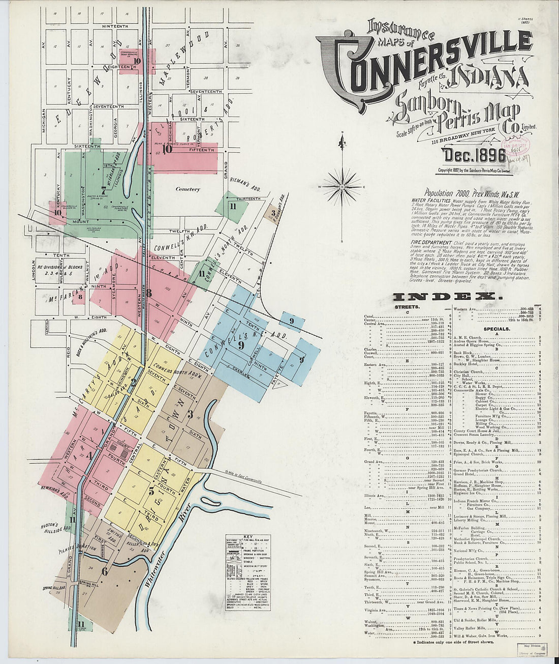 This old map of Connersville, Fayette County, Indiana was created by Sanborn Map Company in 1896