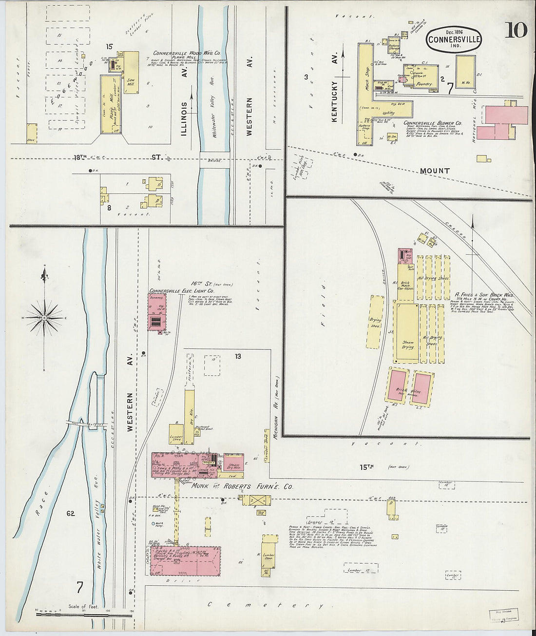 This old map of Connersville, Fayette County, Indiana was created by Sanborn Map Company in 1896