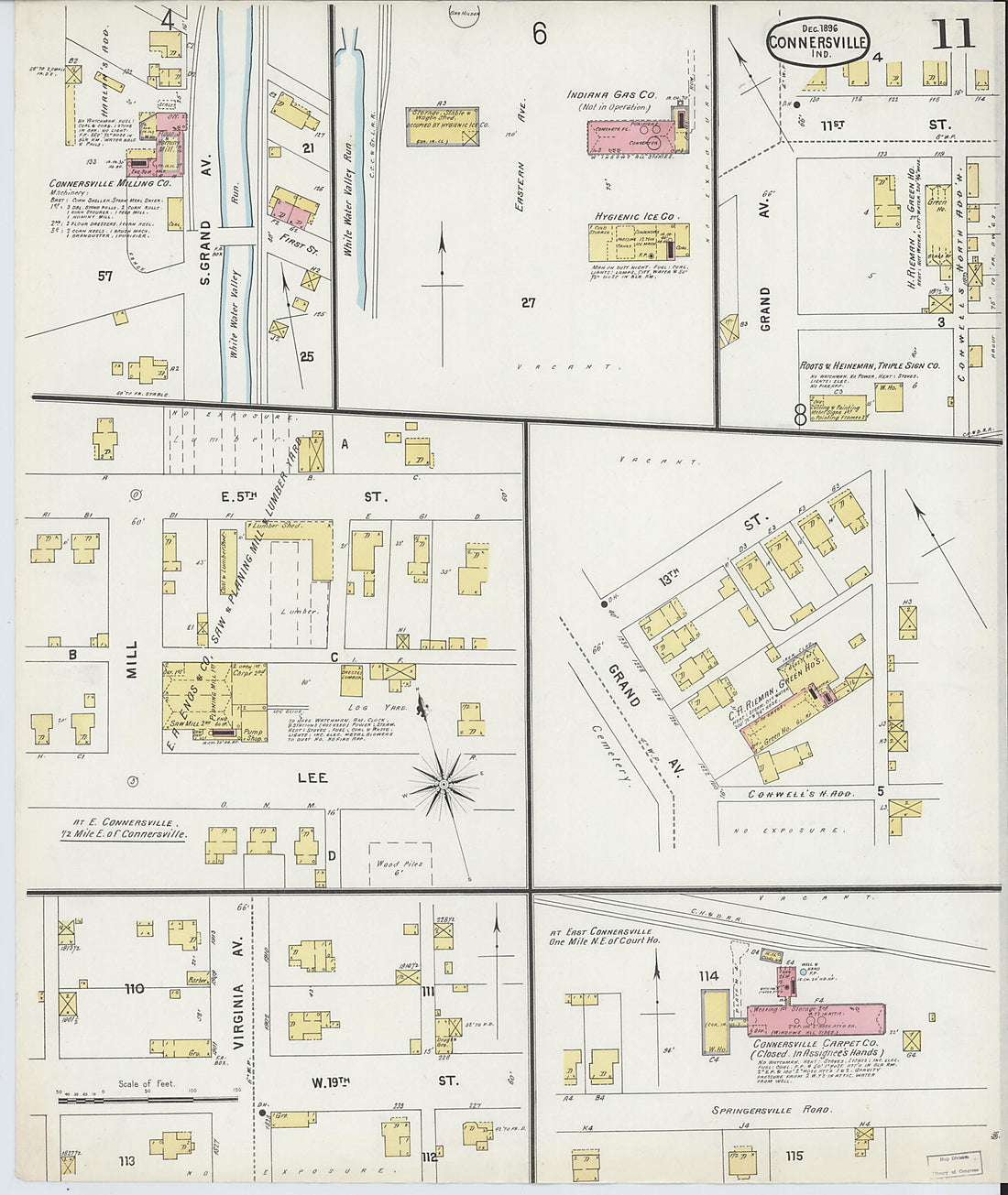 This old map of Connersville, Fayette County, Indiana was created by Sanborn Map Company in 1896