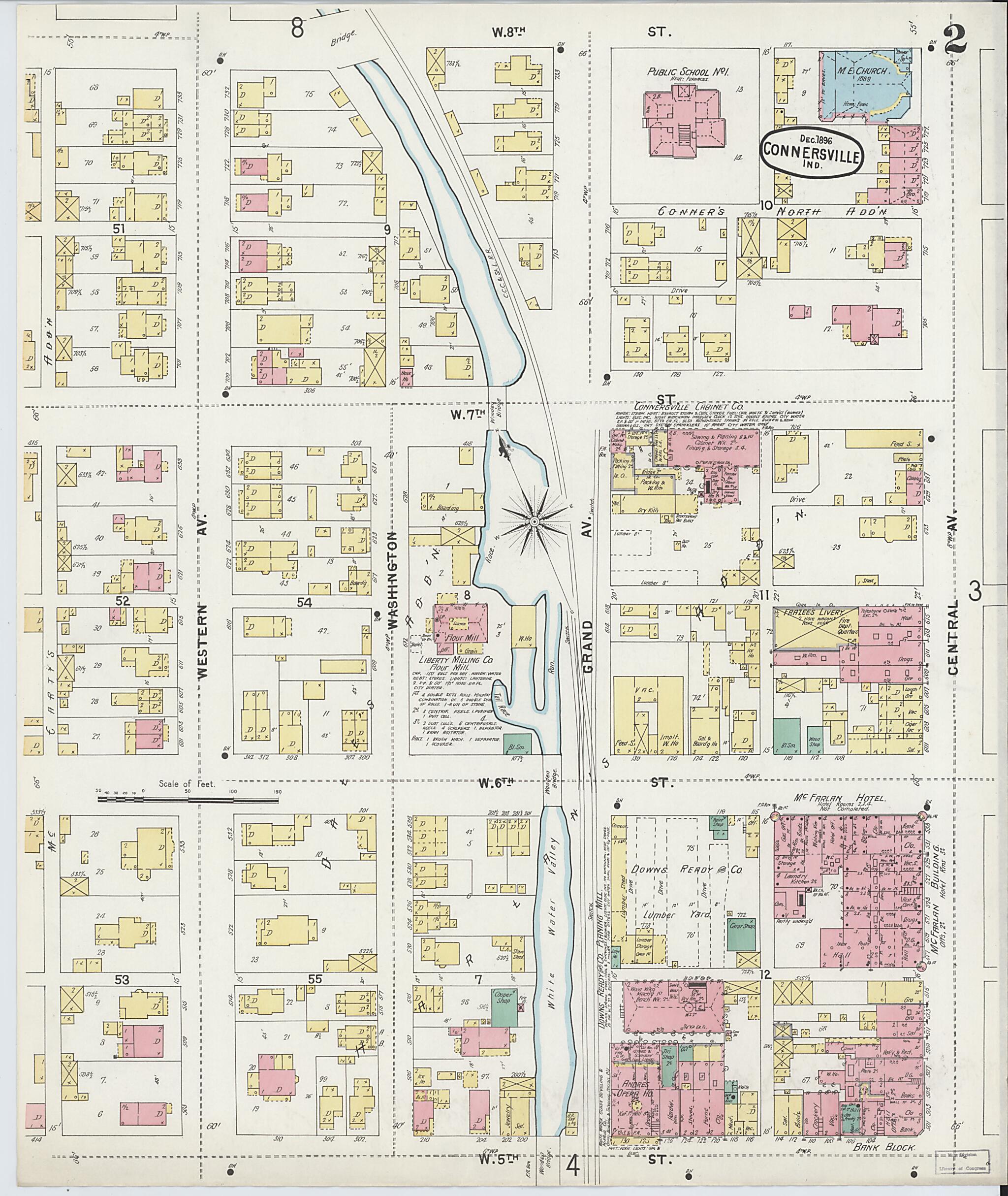 This old map of Connersville, Fayette County, Indiana was created by Sanborn Map Company in 1896