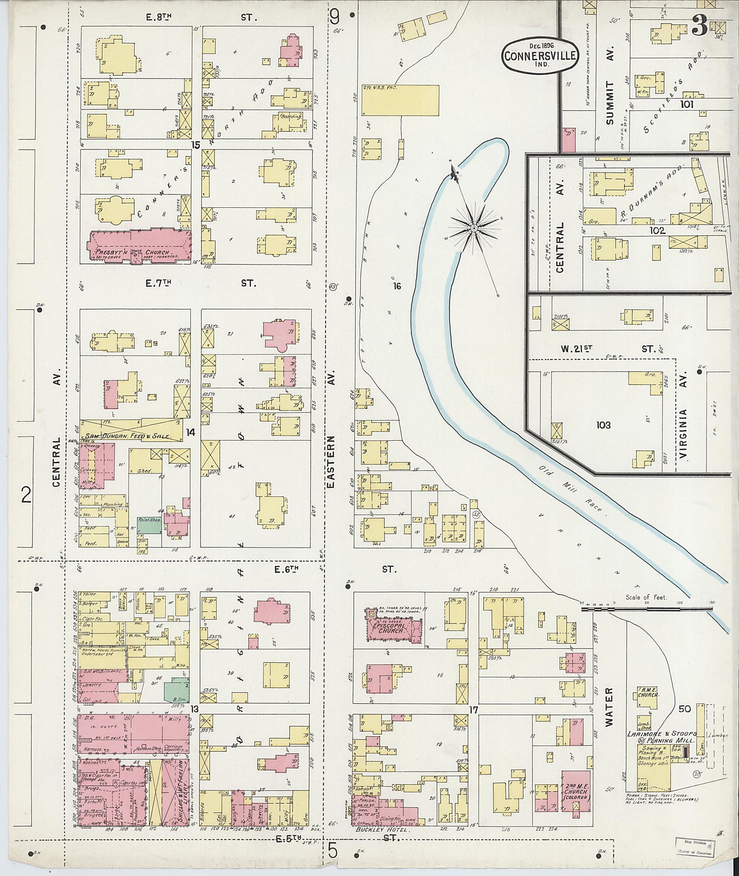 This old map of Connersville, Fayette County, Indiana was created by Sanborn Map Company in 1896