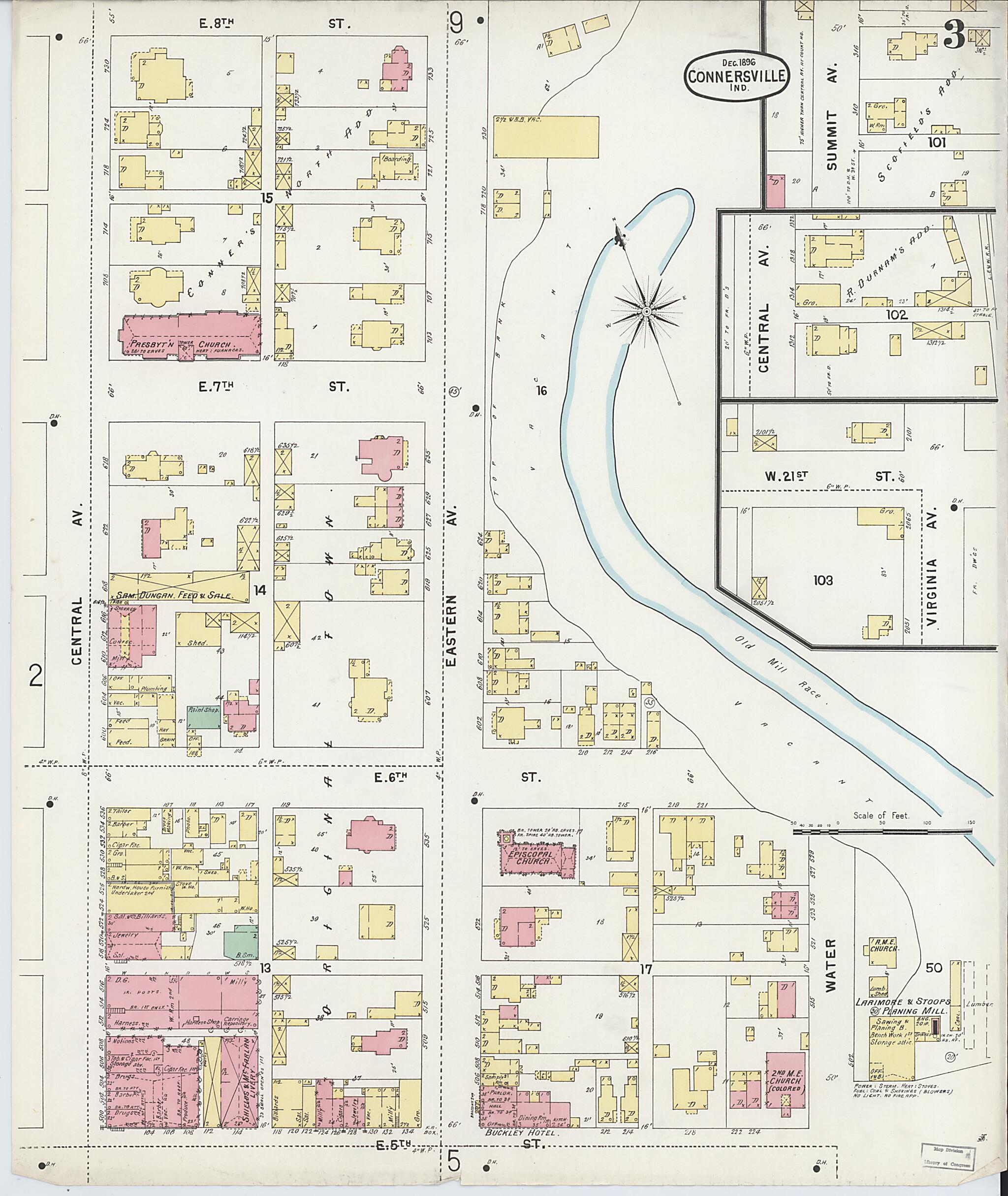 This old map of Connersville, Fayette County, Indiana was created by Sanborn Map Company in 1896