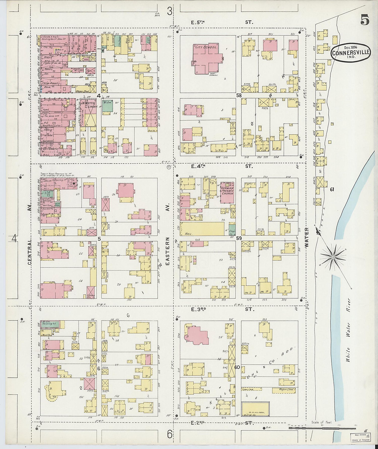 This old map of Connersville, Fayette County, Indiana was created by Sanborn Map Company in 1896