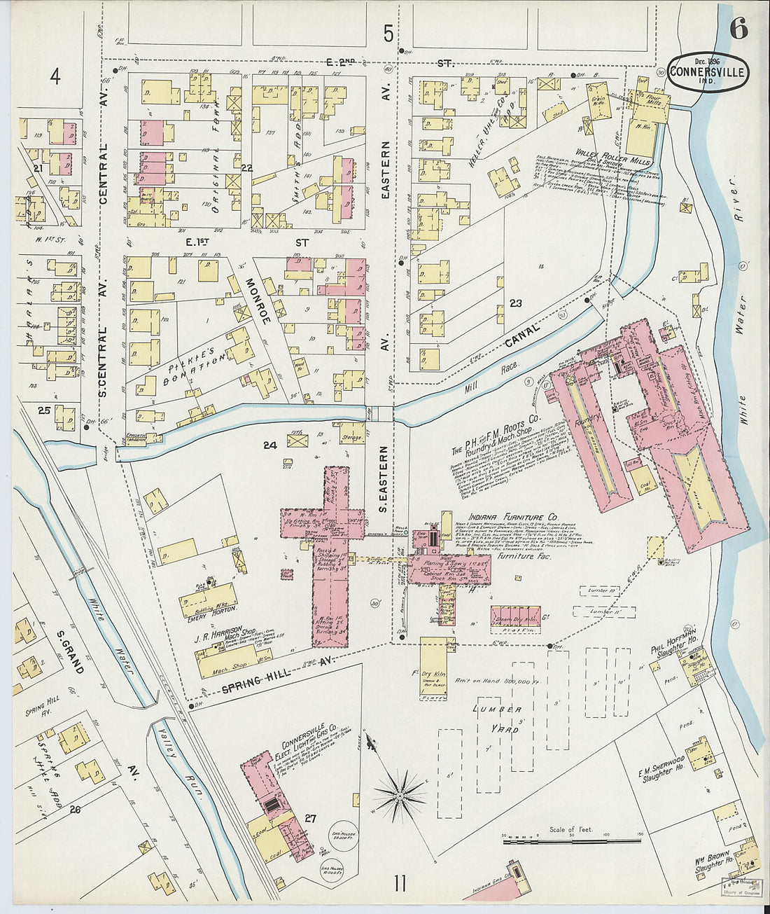 This old map of Connersville, Fayette County, Indiana was created by Sanborn Map Company in 1896