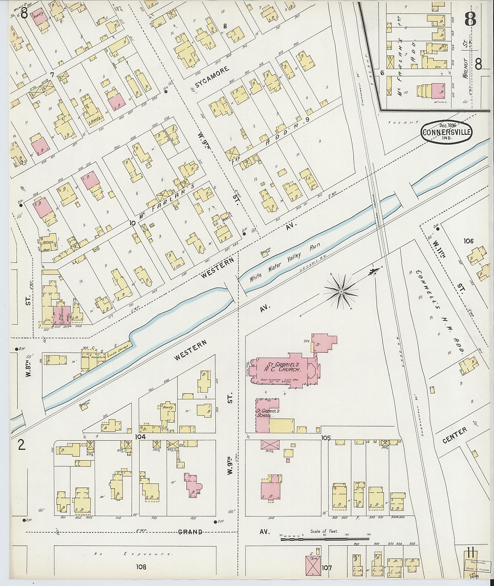 This old map of Connersville, Fayette County, Indiana was created by Sanborn Map Company in 1896