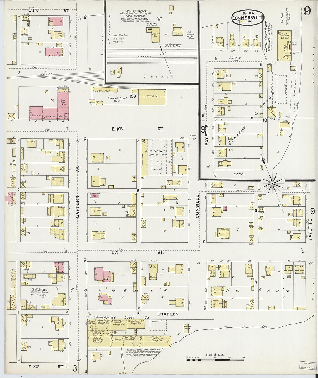 This old map of Connersville, Fayette County, Indiana was created by Sanborn Map Company in 1896