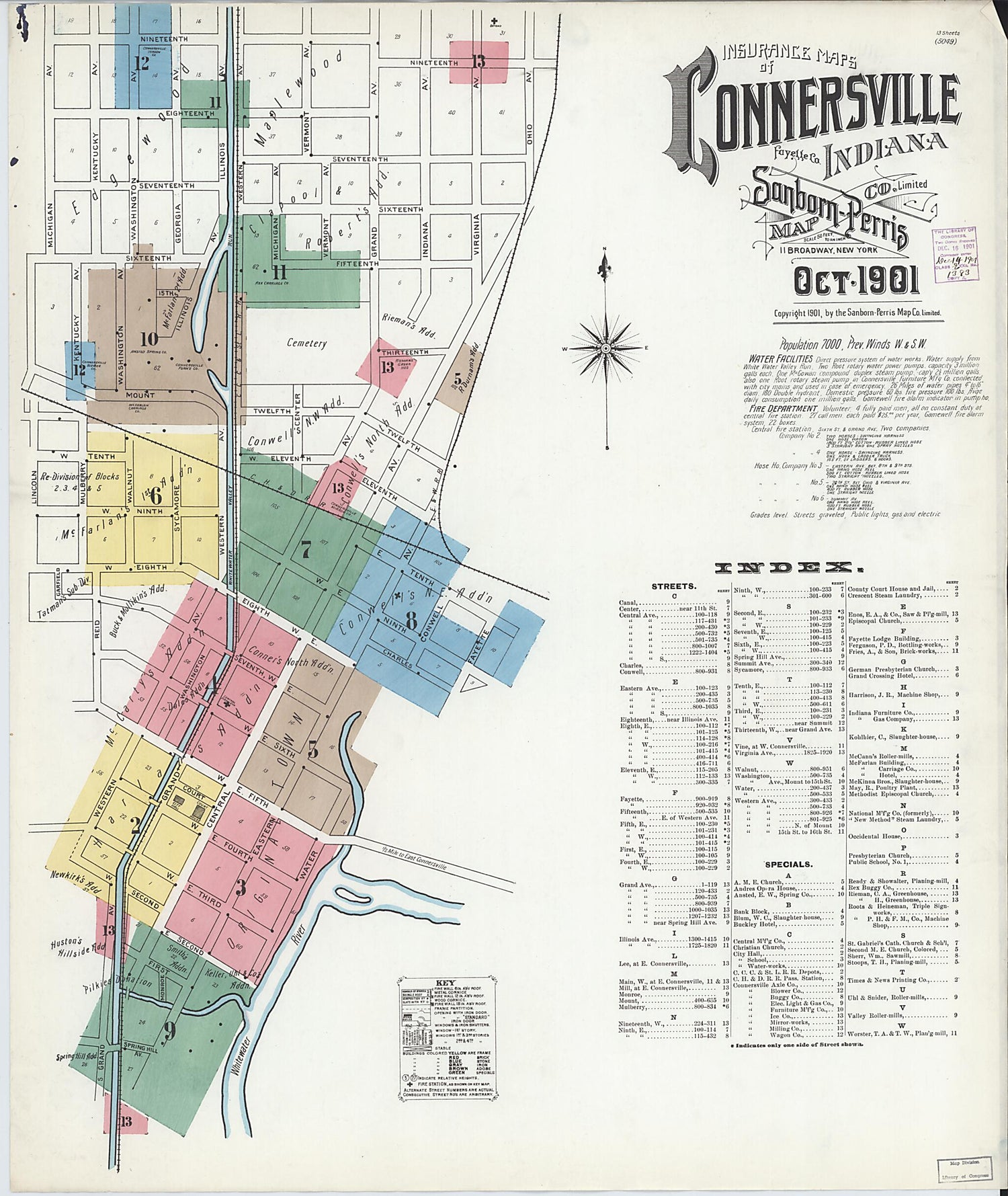 This old map of Connersville, Fayette County, Indiana was created by Sanborn Map Company in 1901