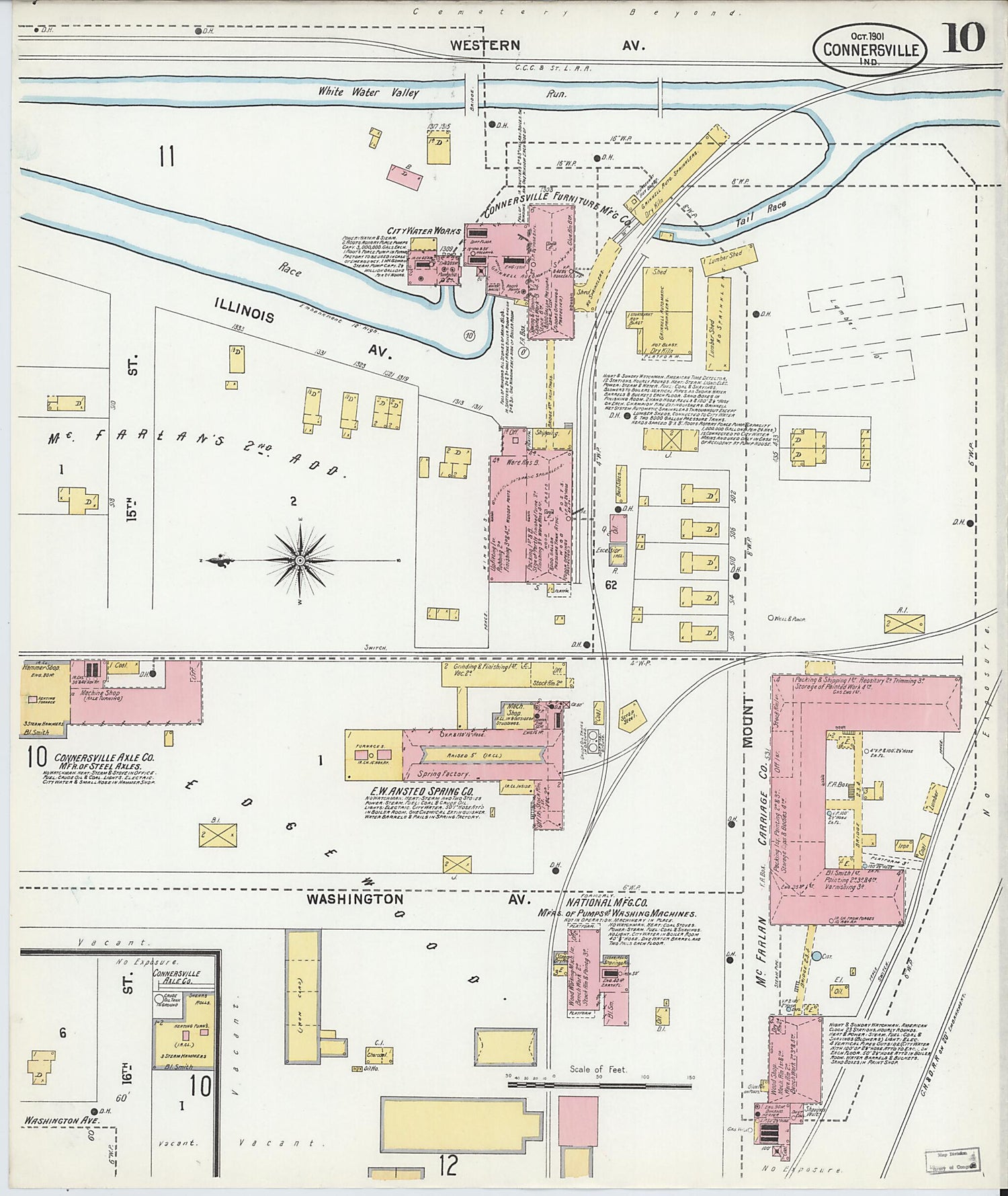 This old map of Connersville, Fayette County, Indiana was created by Sanborn Map Company in 1901