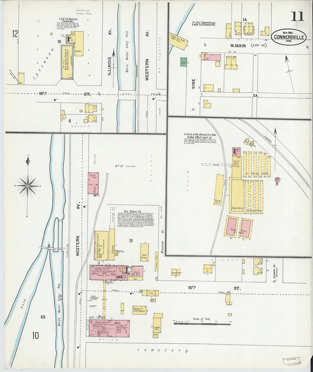 This old map of Connersville, Fayette County, Indiana was created by Sanborn Map Company in 1901