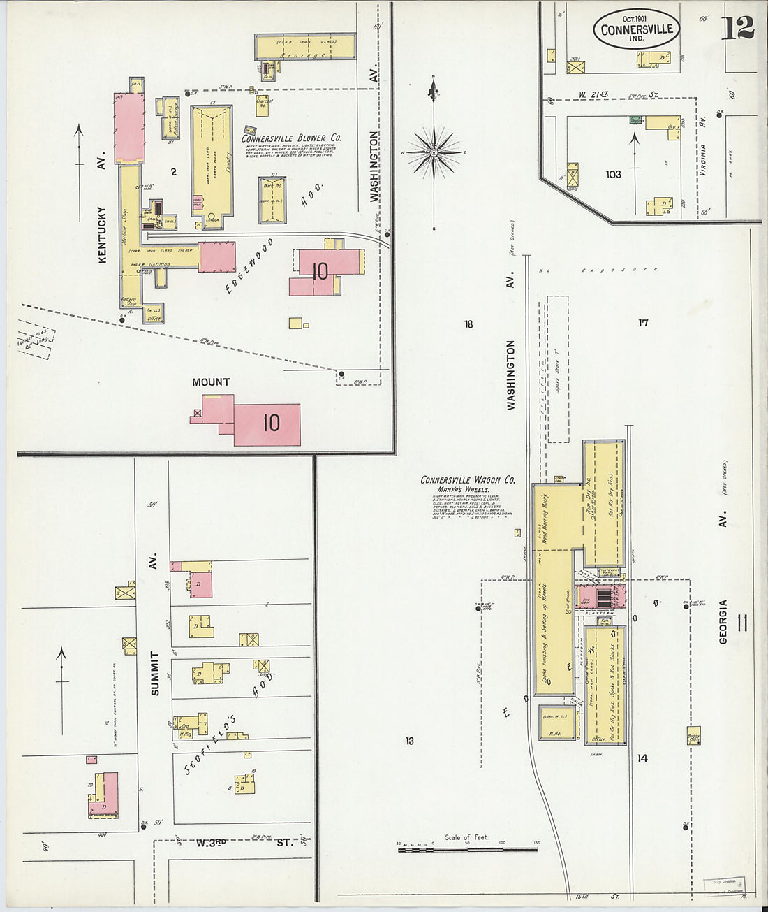 This old map of Connersville, Fayette County, Indiana was created by Sanborn Map Company in 1901