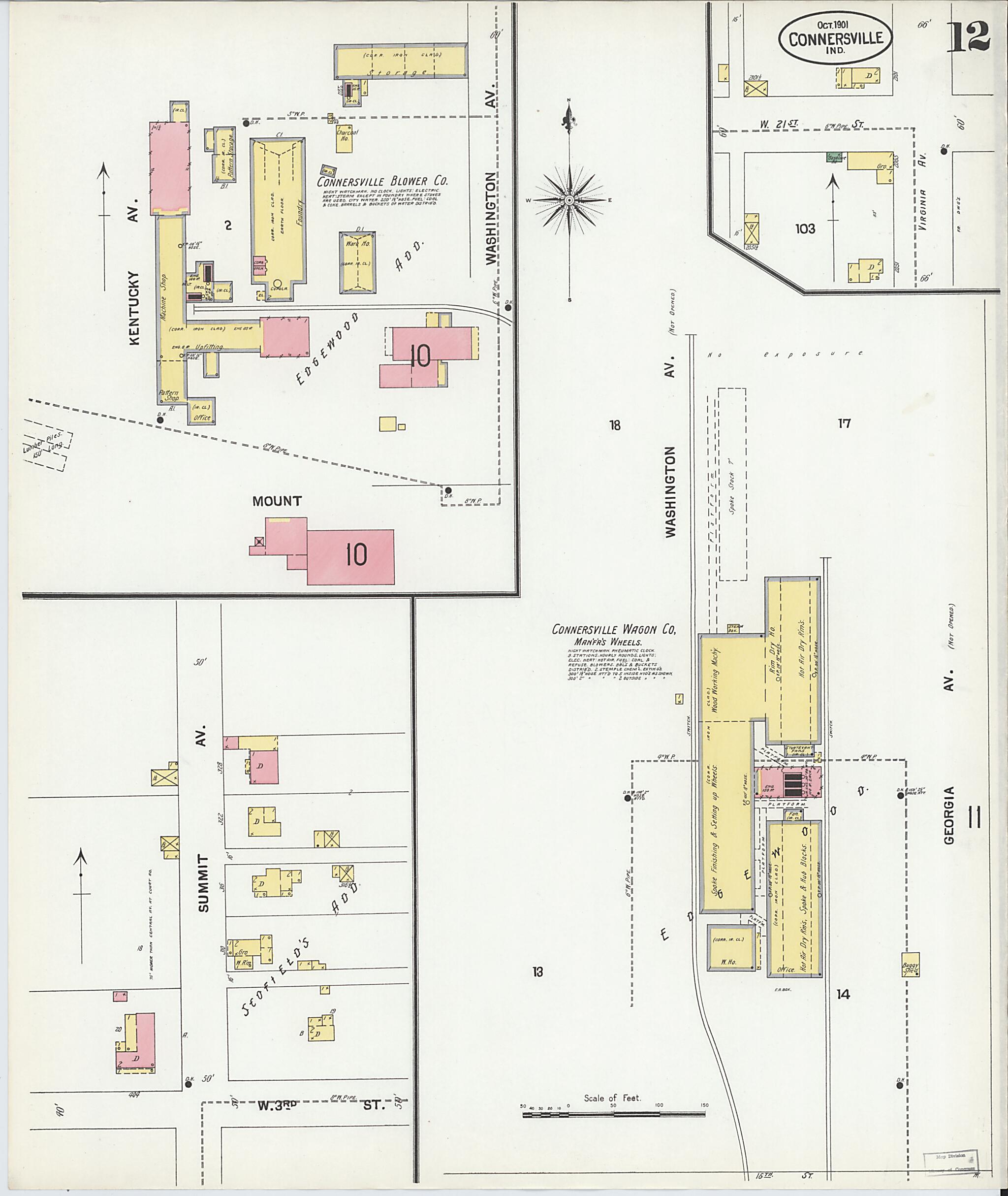 This old map of Connersville, Fayette County, Indiana was created by Sanborn Map Company in 1901