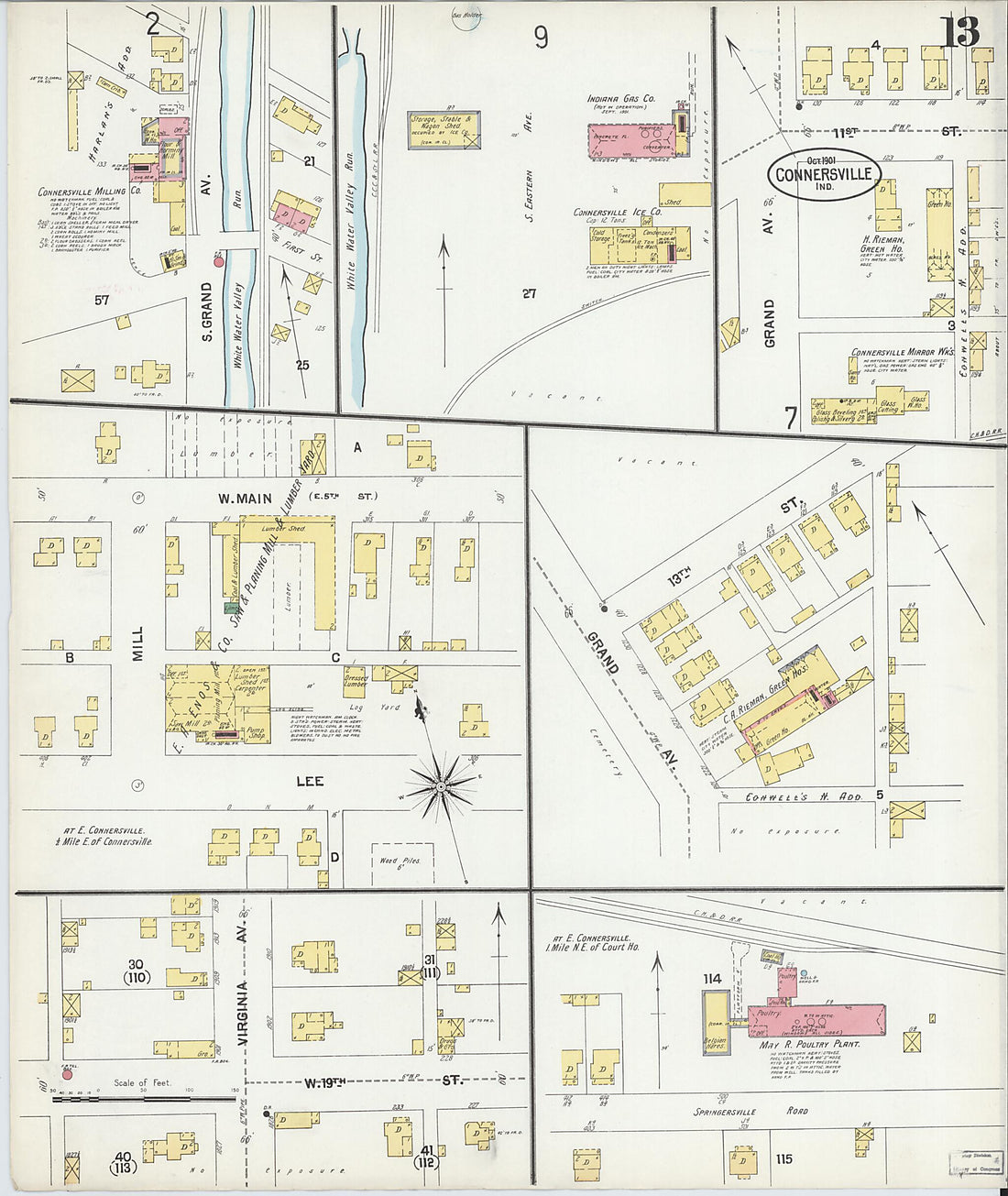 This old map of Connersville, Fayette County, Indiana was created by Sanborn Map Company in 1901