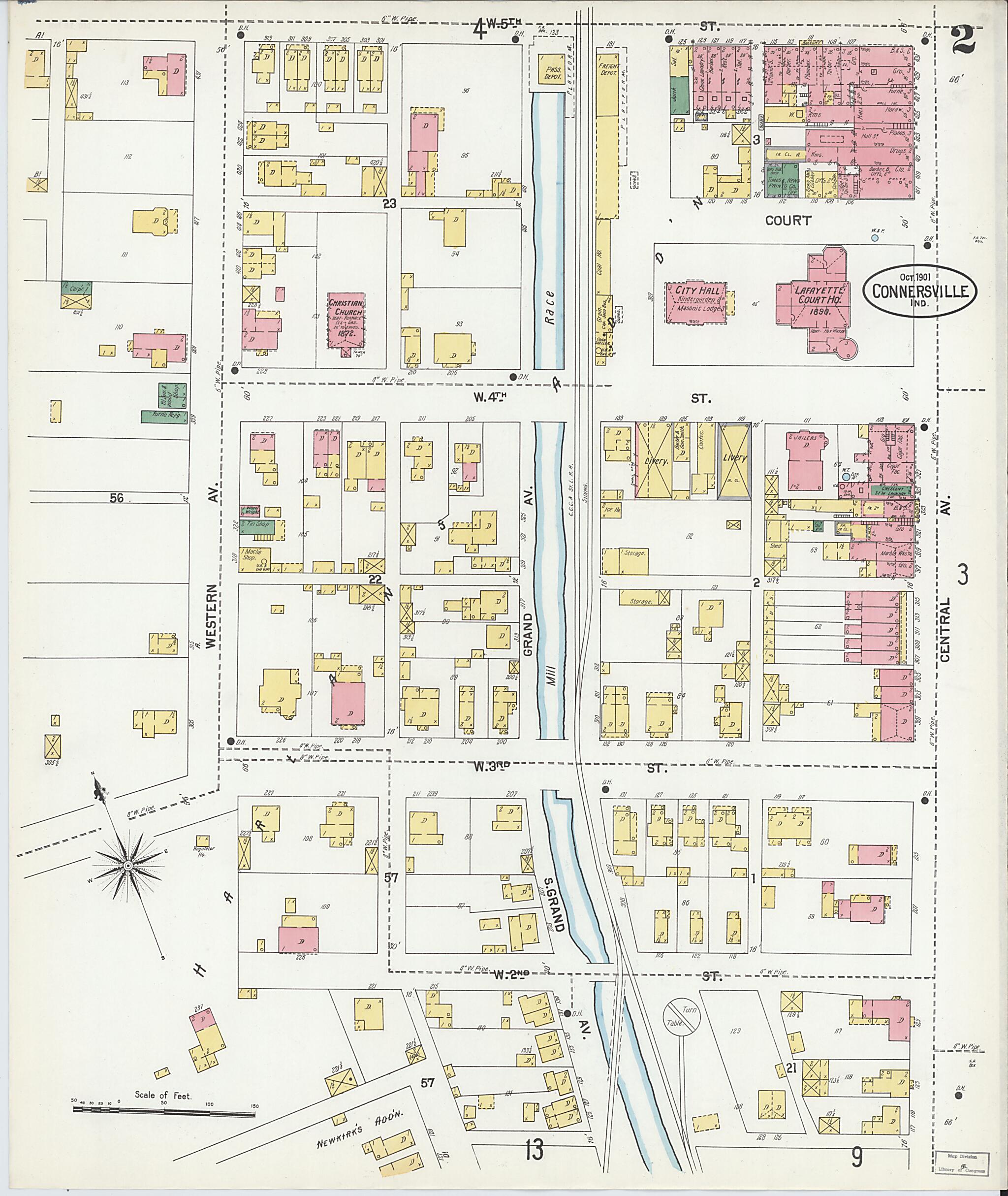 This old map of Connersville, Fayette County, Indiana was created by Sanborn Map Company in 1901