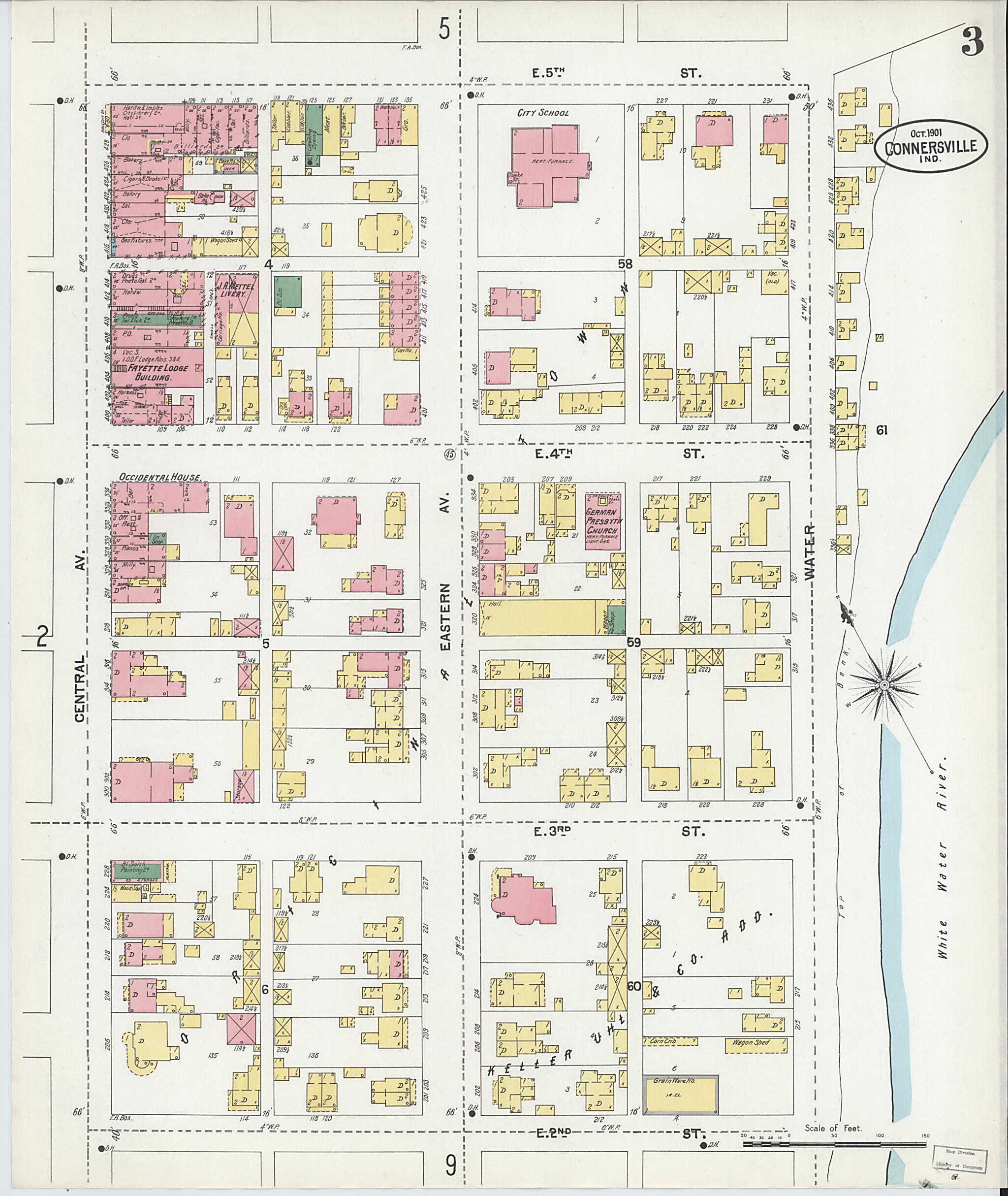 This old map of Connersville, Fayette County, Indiana was created by Sanborn Map Company in 1901